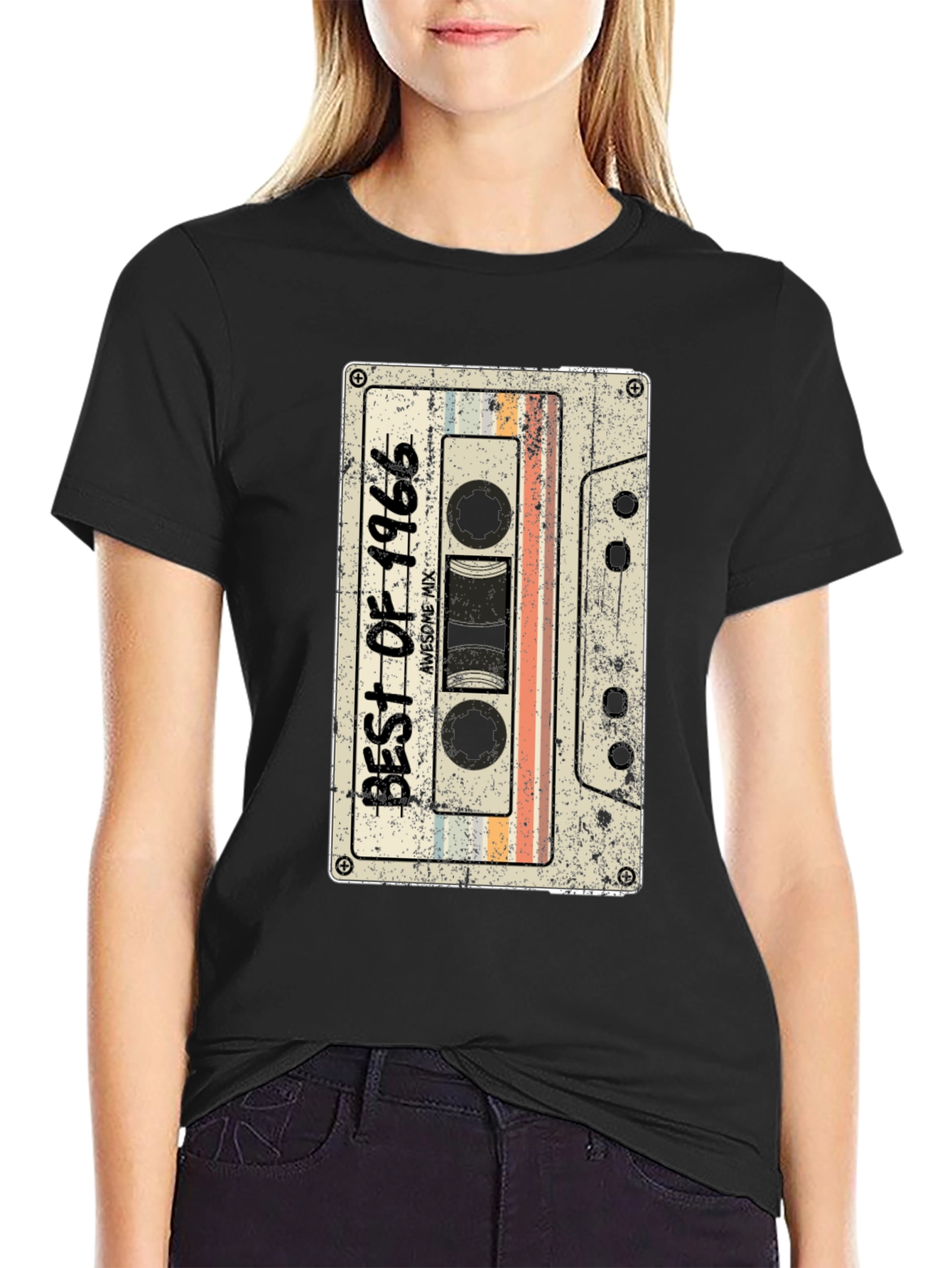 Black Vintage Best of 1966 Cassette Tape Graphic T-Shirt view 2
