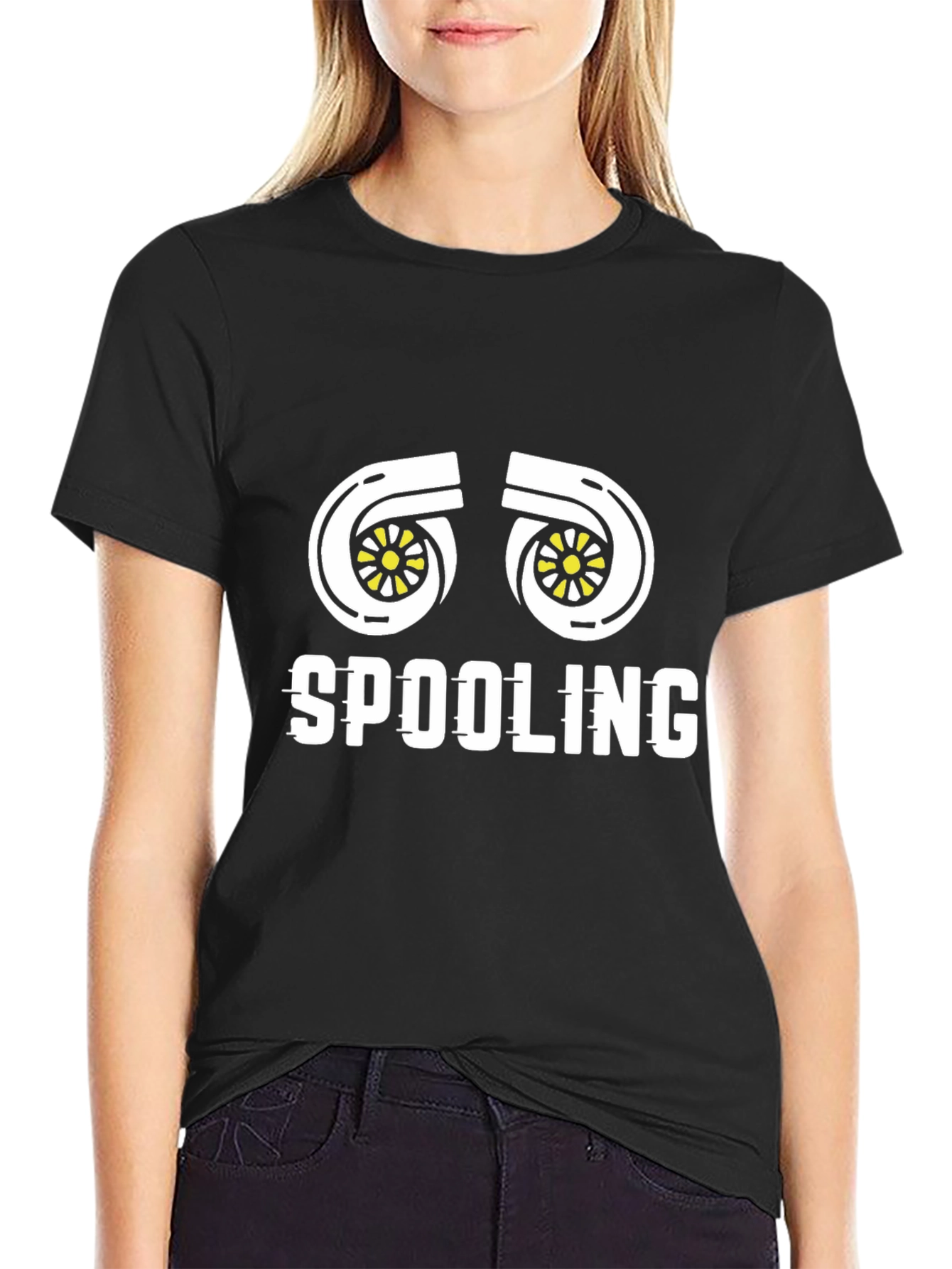 Black Spooling Turbo T-Shirt - Black Cotton Tee view 2