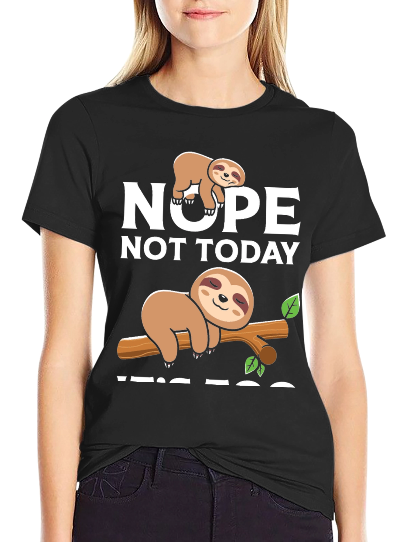Black Nope Not Today Sloth Graphic Tee - Comfort & Style view 2