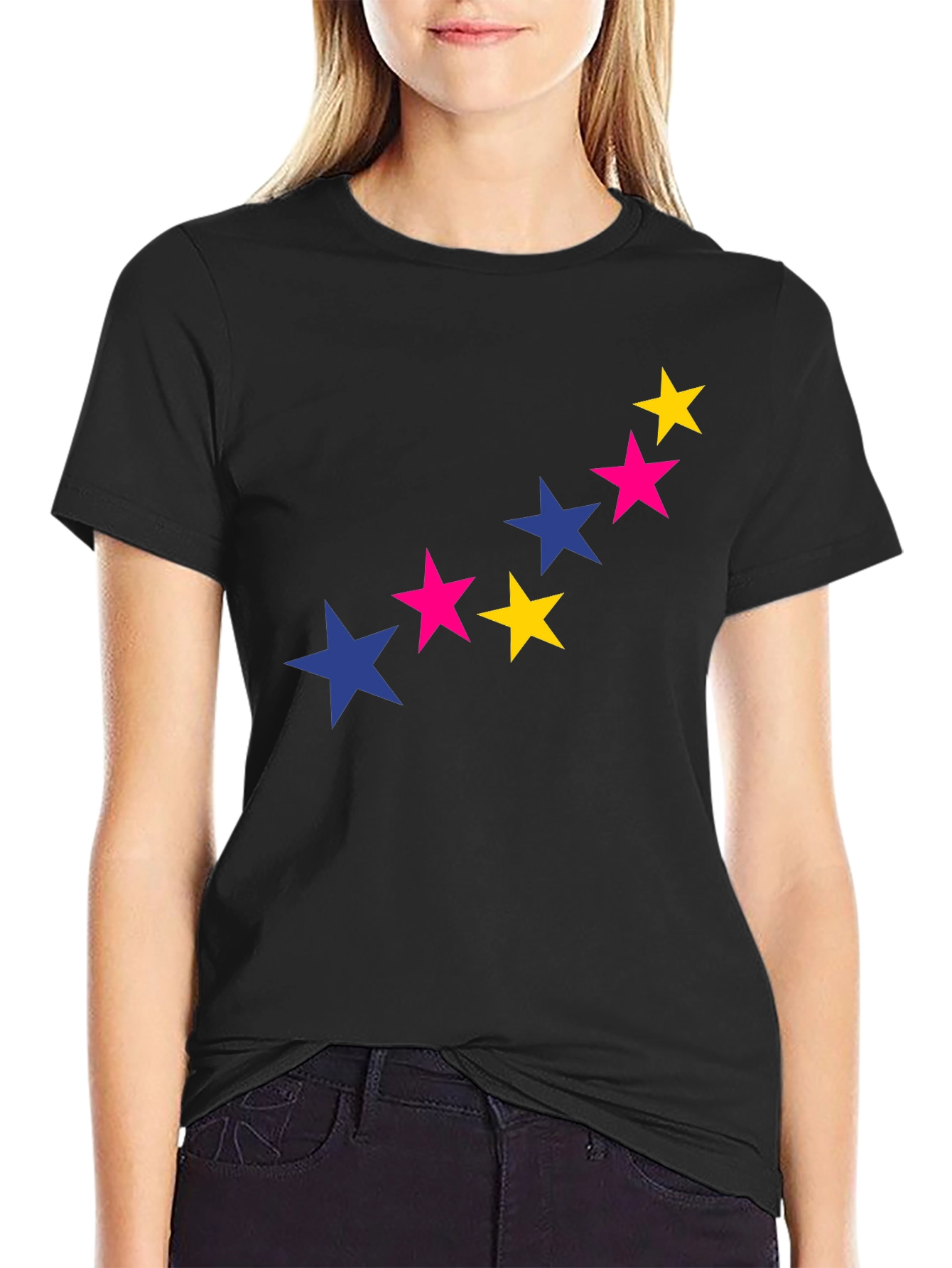Black Starry Graphic Tee - Bold & Stylish Black T-Shirt view 2