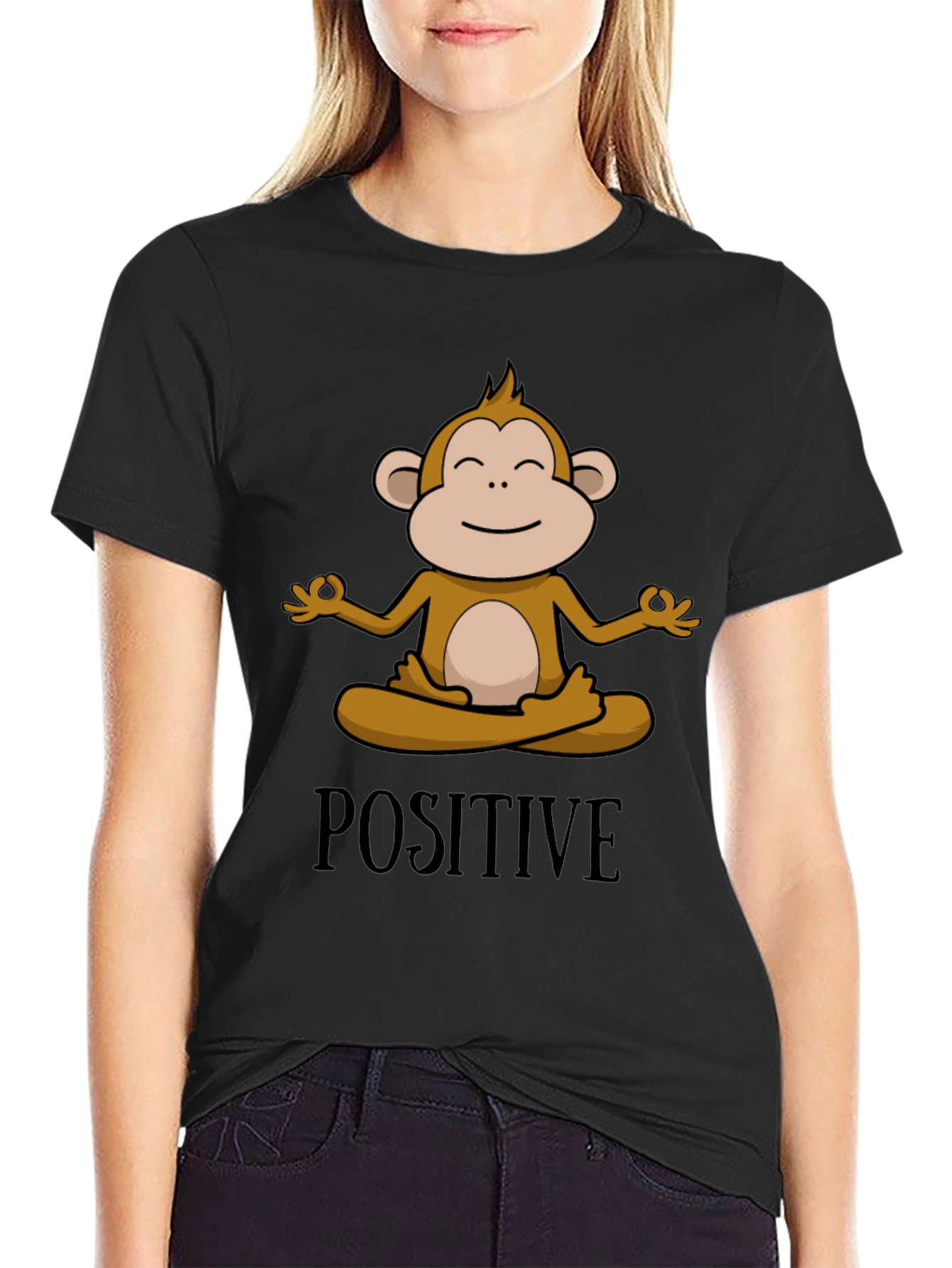 Black Positive Monkey Meditation Graphic Tee view 2