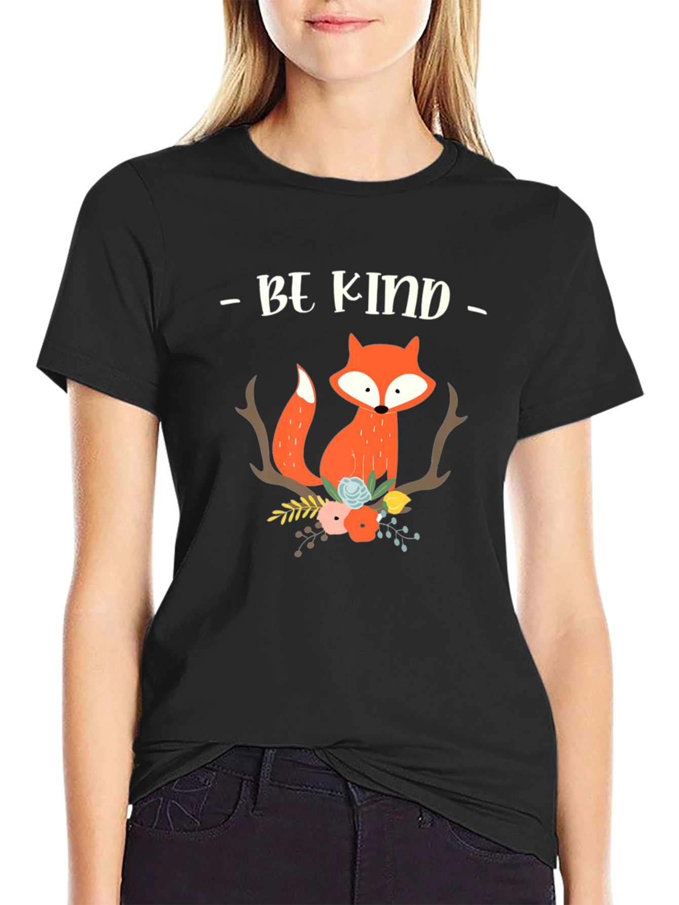 Black Be Kind Fox Graphic Tee - Unisex Soft Cotton view 2