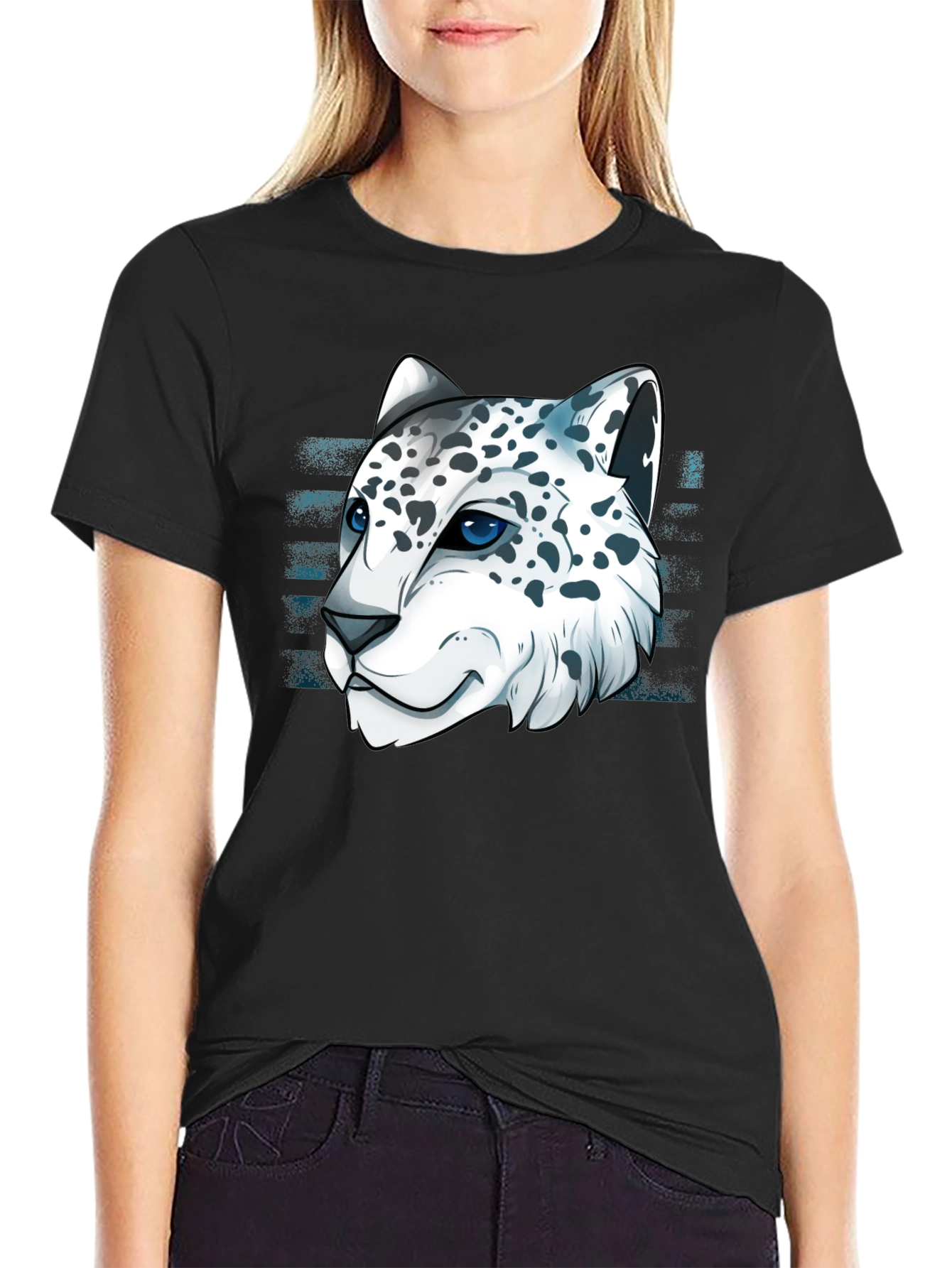 Black Snow Leopard Graphic Tee - Cool Cat Design view 2