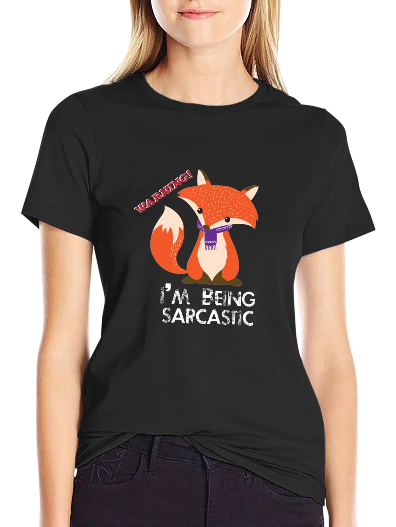 Black Sarcastic Fox Graphic Tee - Funny Animal Shirt view 2
