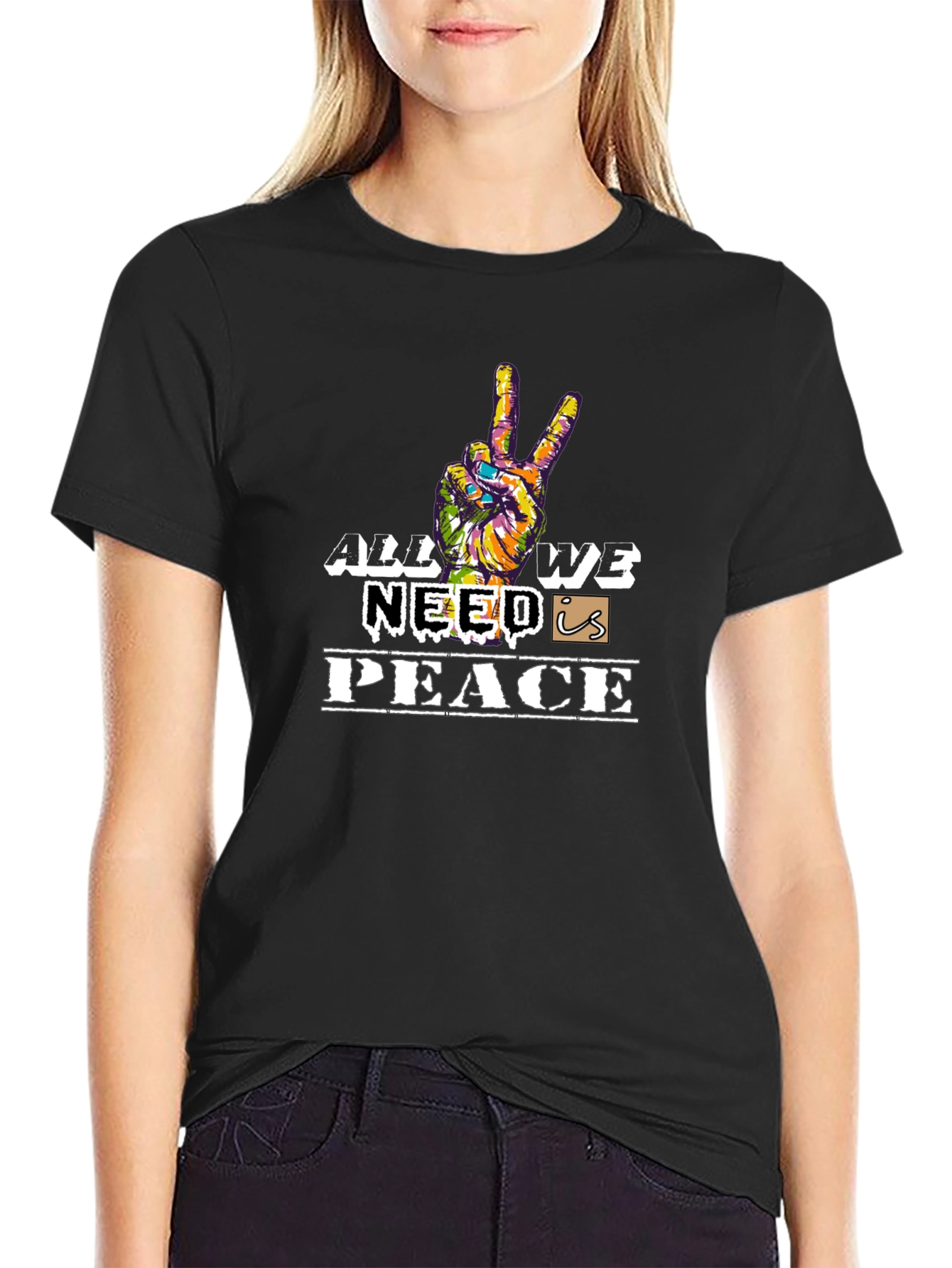 Black All We Need Is Peace Graphic T-Shirt view 2