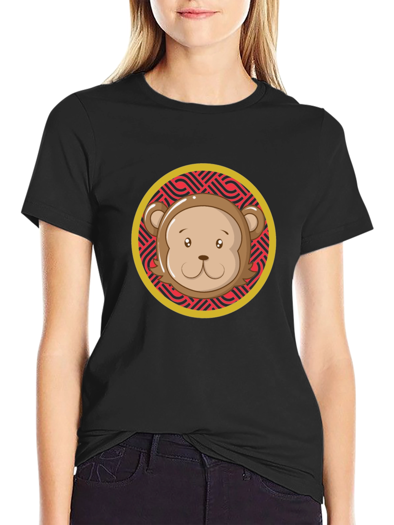 Black Monkey Face Graphic Tee - Black Crew Neck view 2