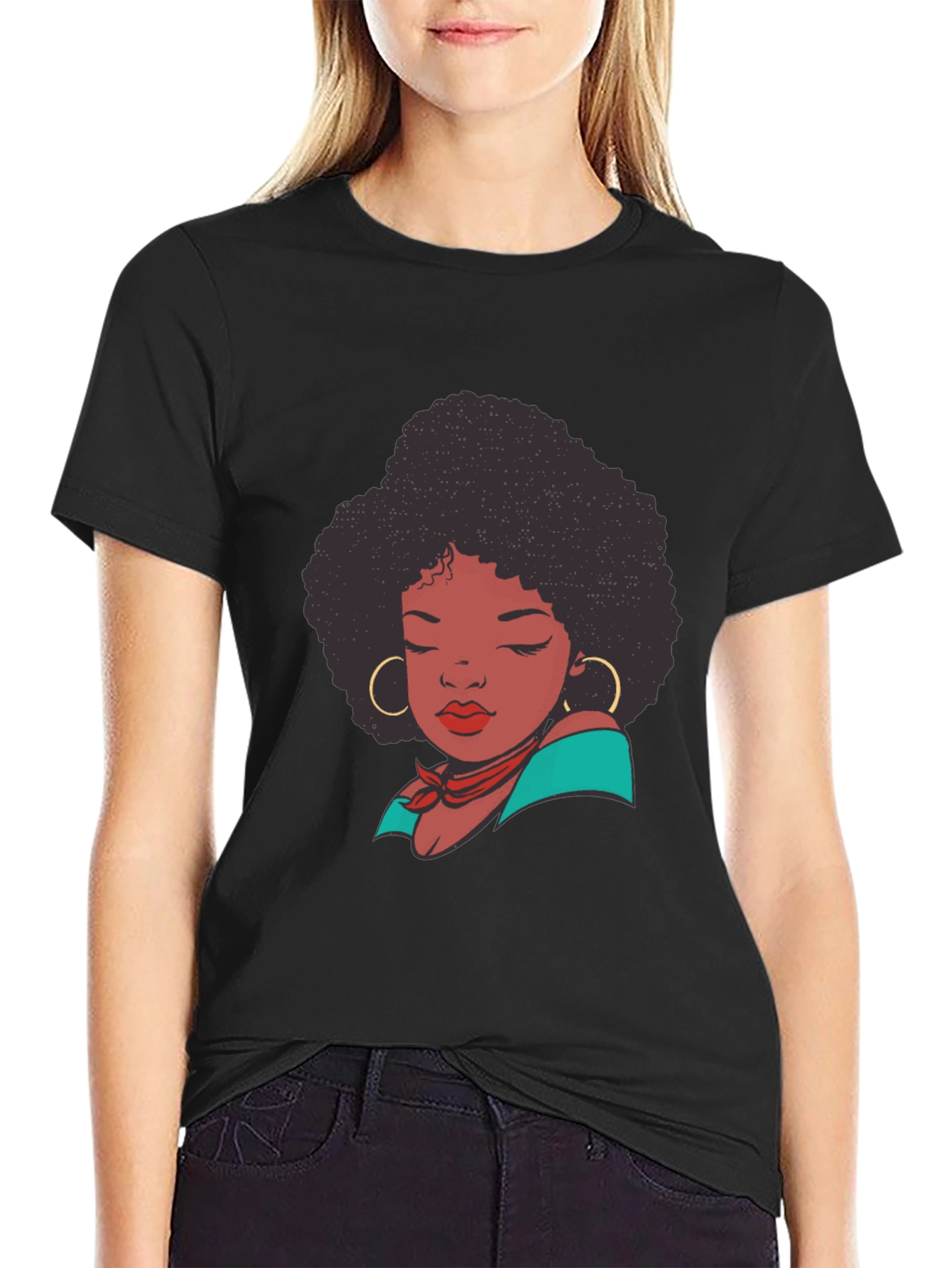 Black Afro Woman Graphic T-Shirt - Stylish Casual Tee view 2