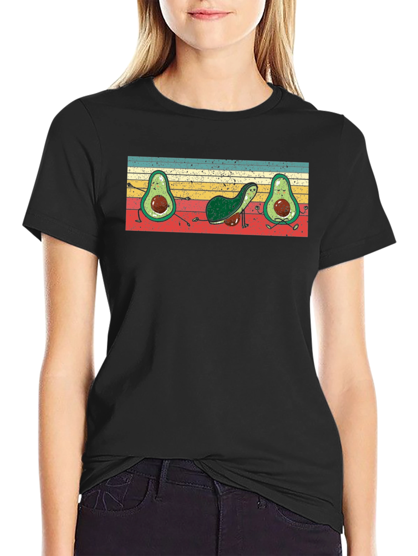 Black Retro Avocado Yoga T-Shirt view 2