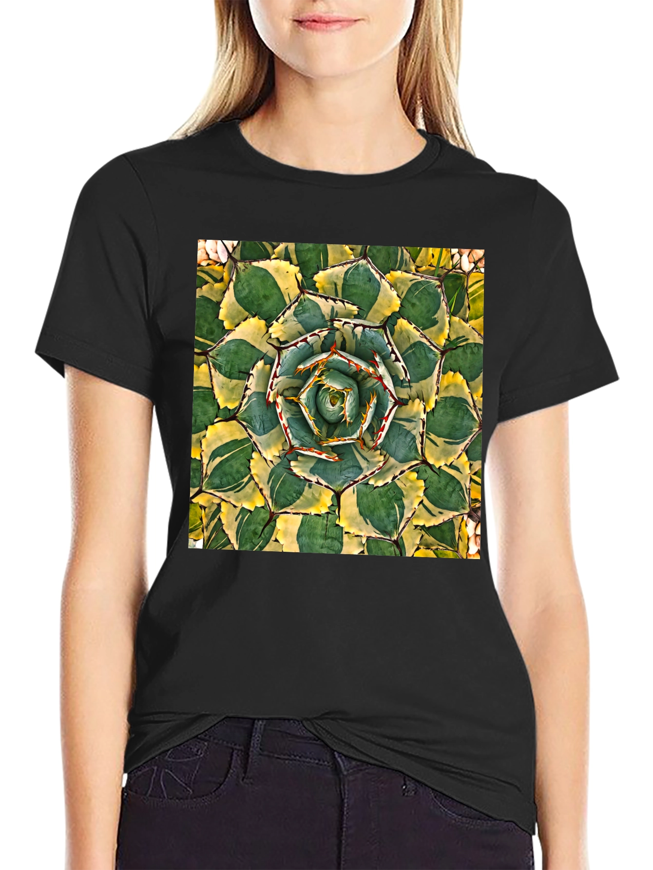 Black Agave Plant Graphic T-Shirt - Black Cotton Tee view 2