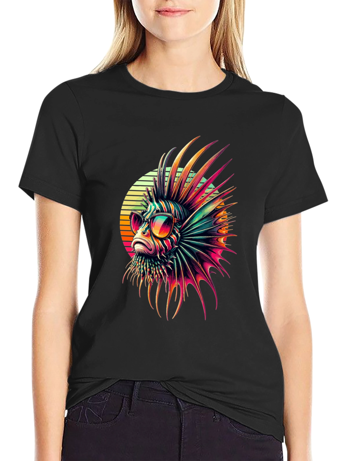 Black Cool Lionfish T-Shirt view 2