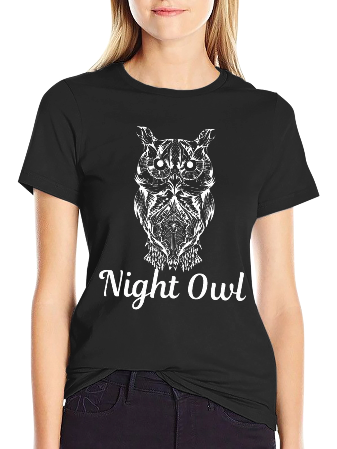 Black Night Owl T-Shirt - Black Graphic Tee view 2