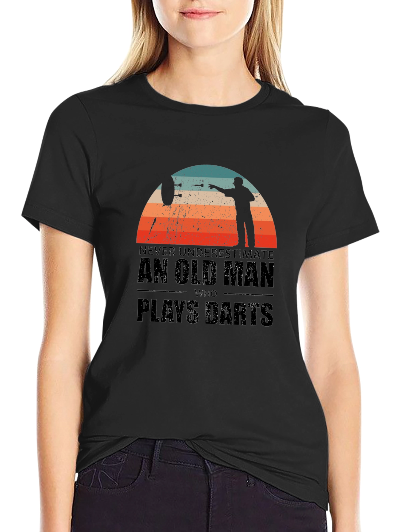 Black Never Underestimate Old Man Darts T-Shirt view 2