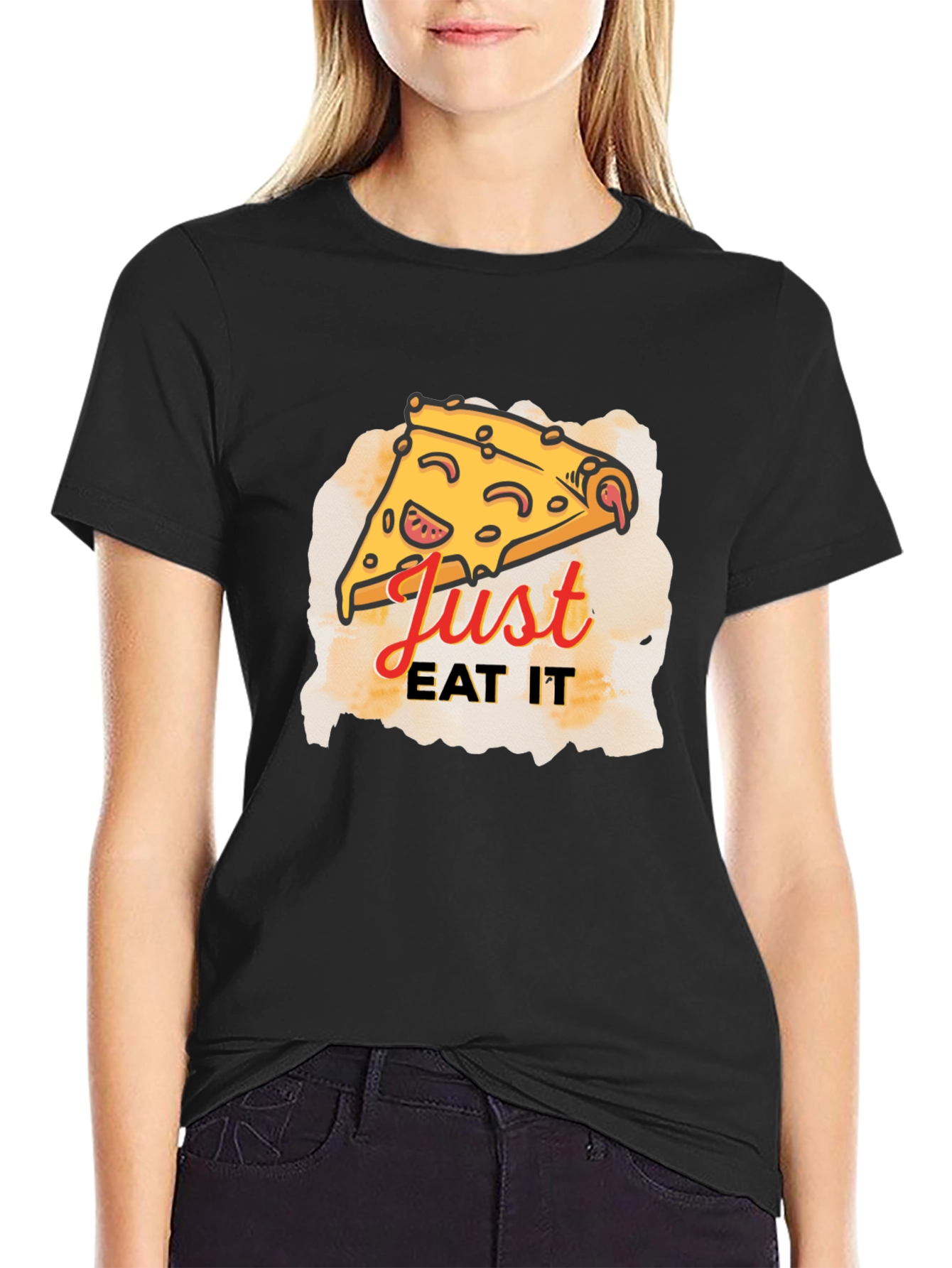 Black Just Eat It Pizza Graphic Tee - Black T-Shirt view 2
