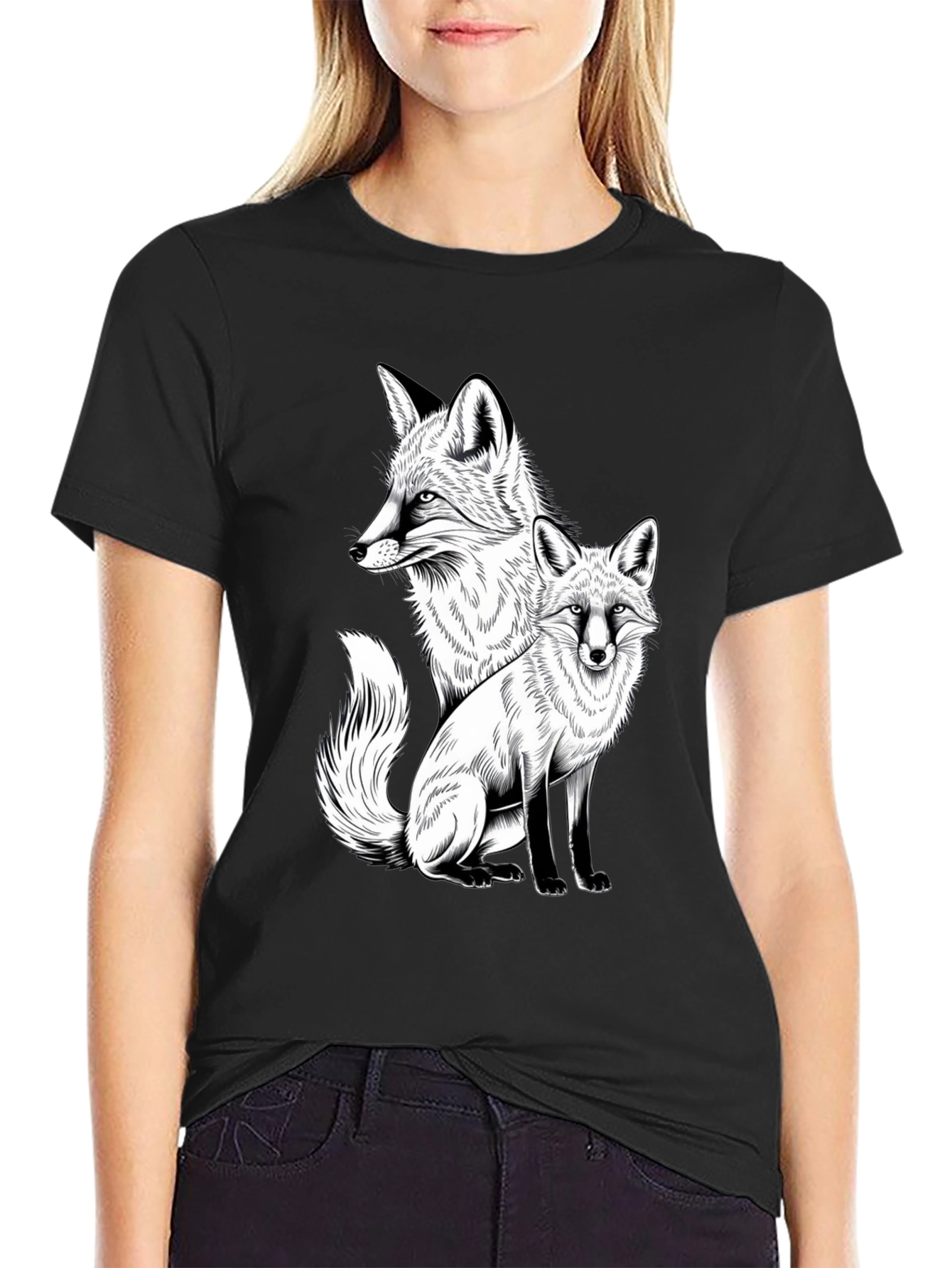 Black Fox Graphic Tee - Stylish Animal Print Shirt view 2