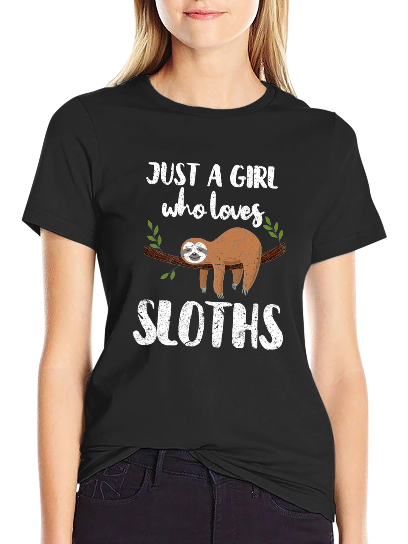Black Just a Girl Who Loves Sloths T-Shirt view 2