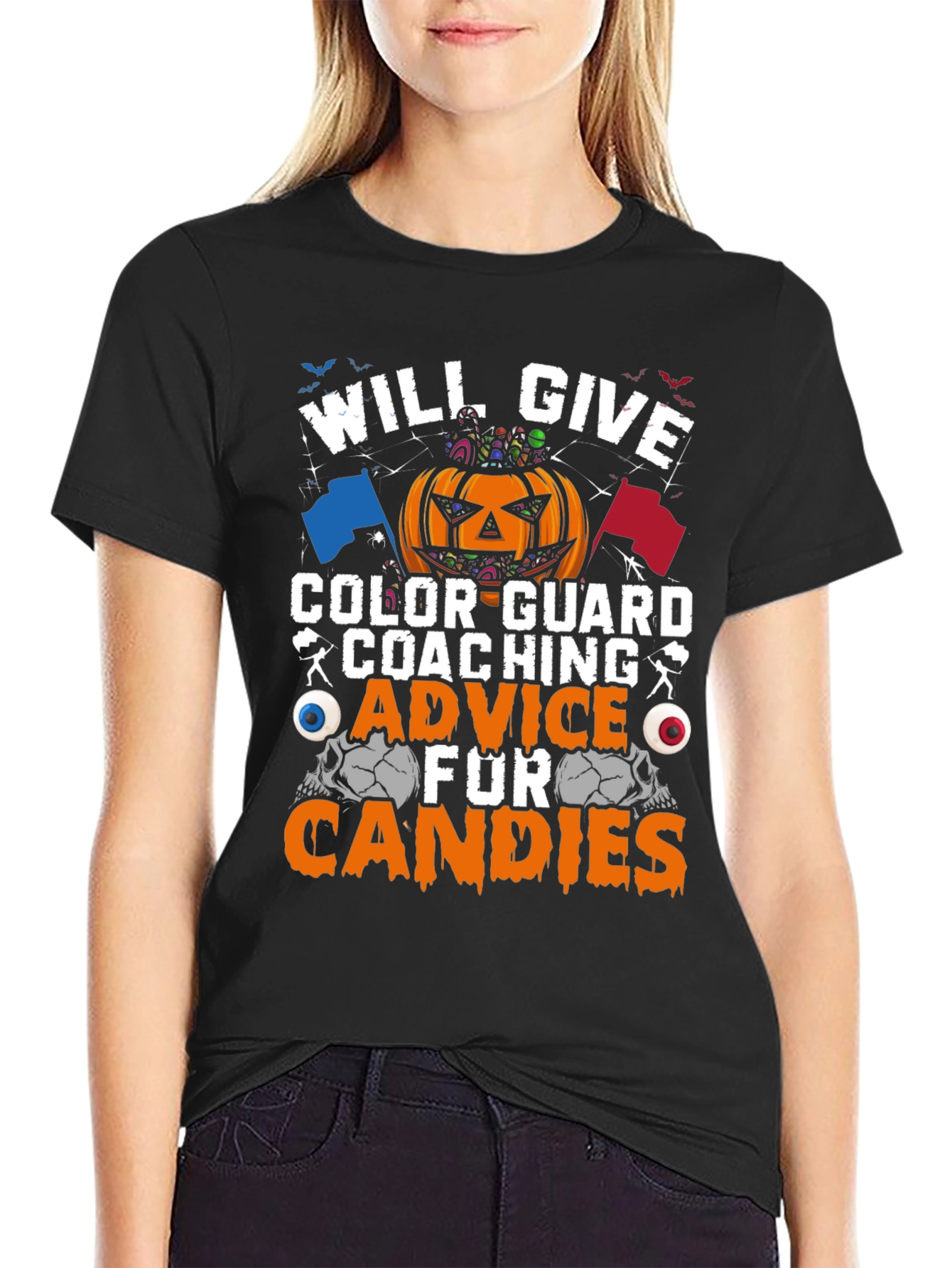 Black Halloween Color Guard Coaching T-Shirt view 2