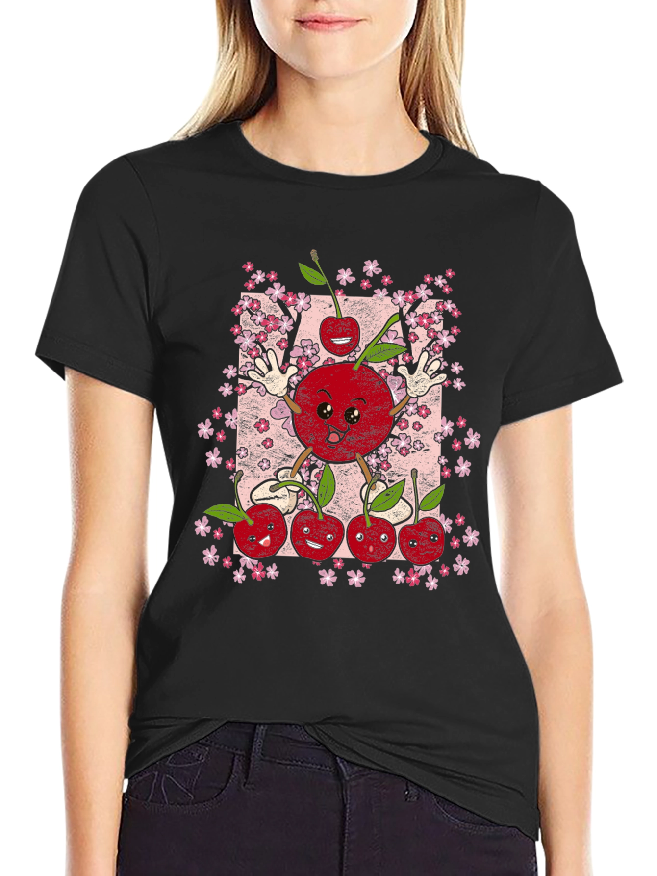 Black Cherry Blossom T-Shirt - Cute Fruit Graphic Tee view 2