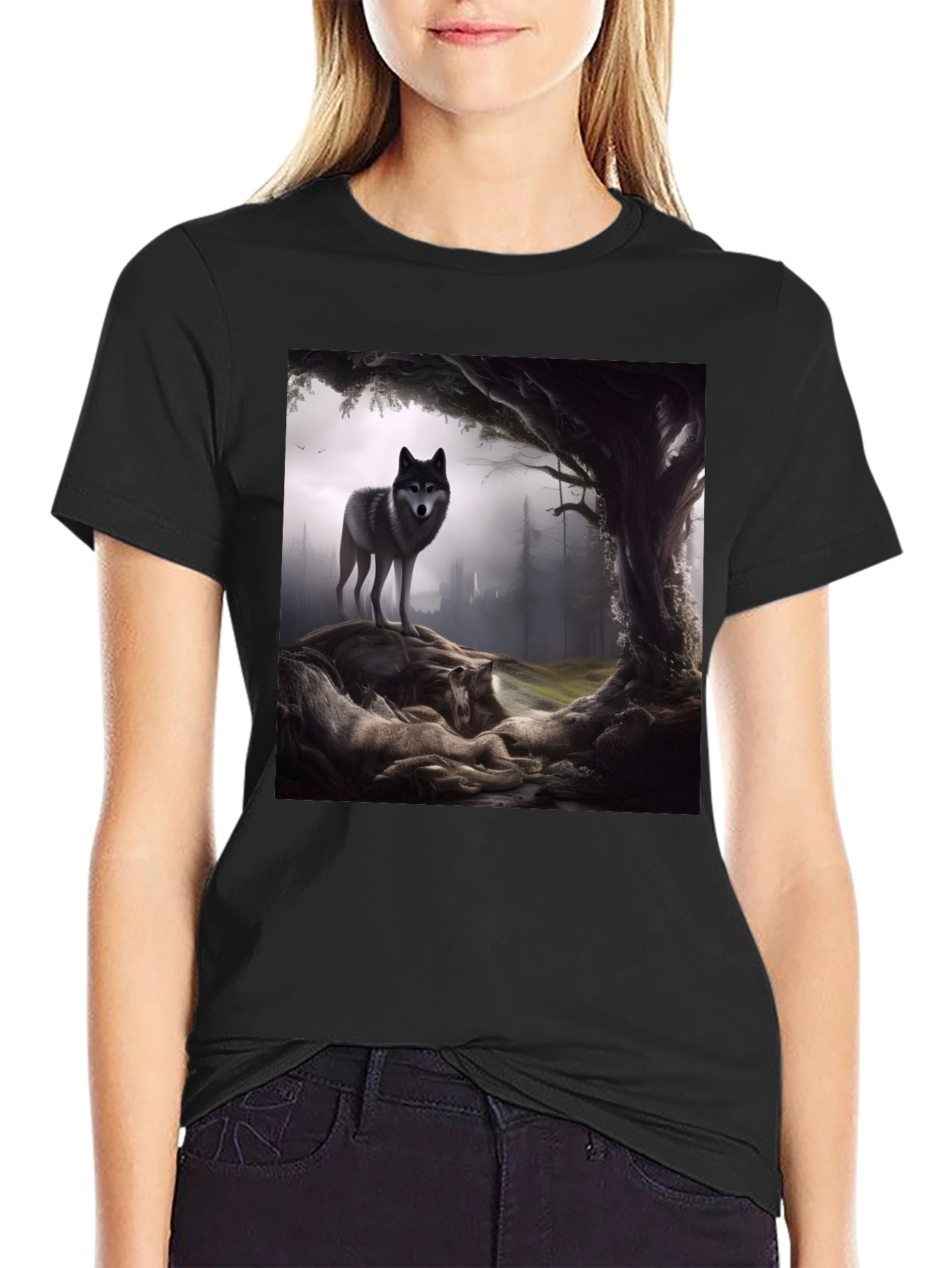 Wolf Pack Graphic Tee - Black Cotton Blend - 2