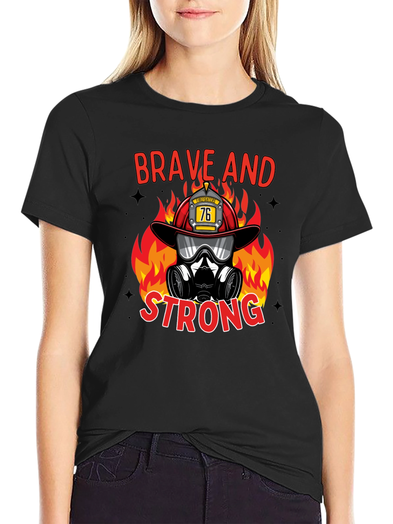 Black Brave Firefighter Graphic T-Shirt view 2