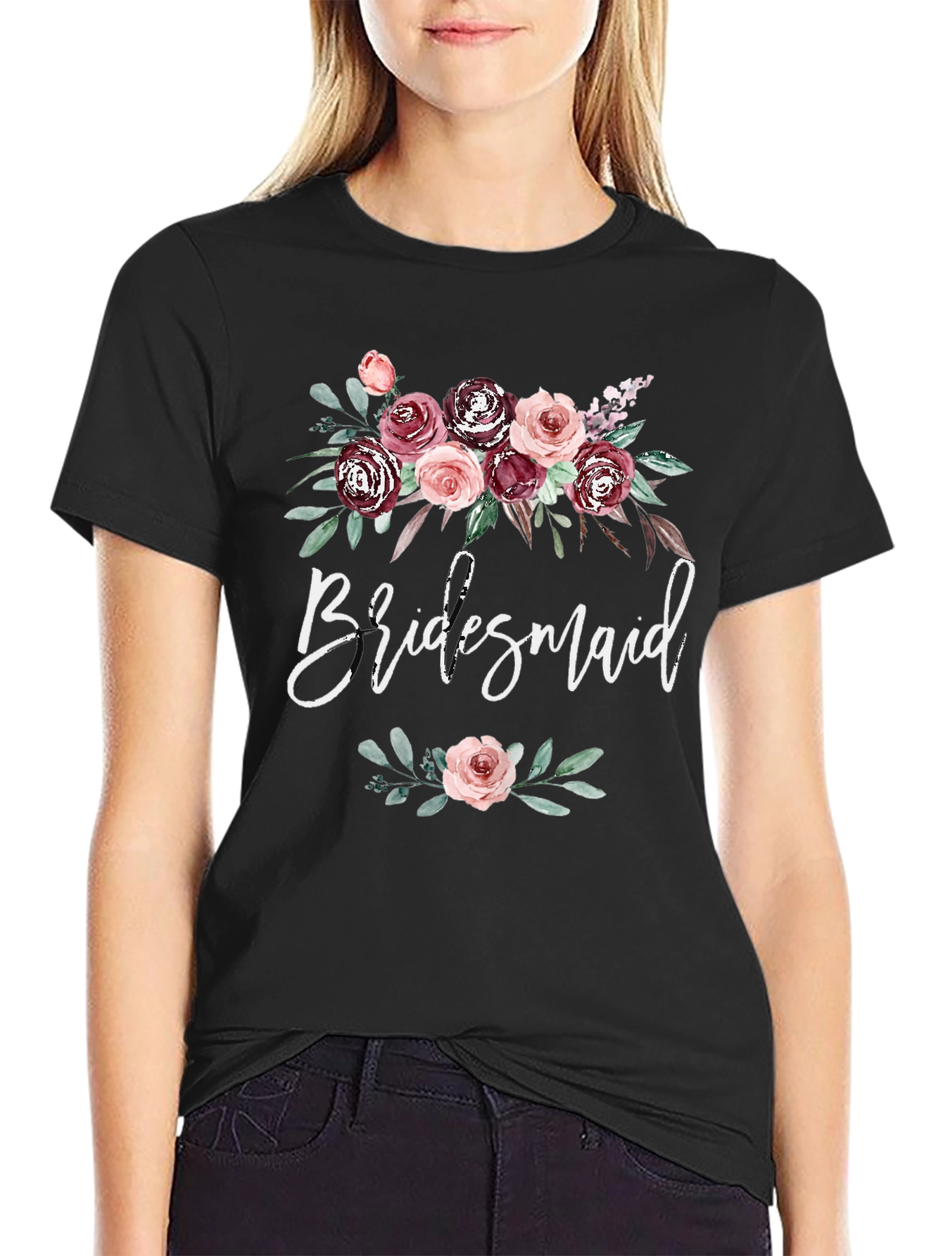Black Bridesmaid Floral T-Shirt view 2