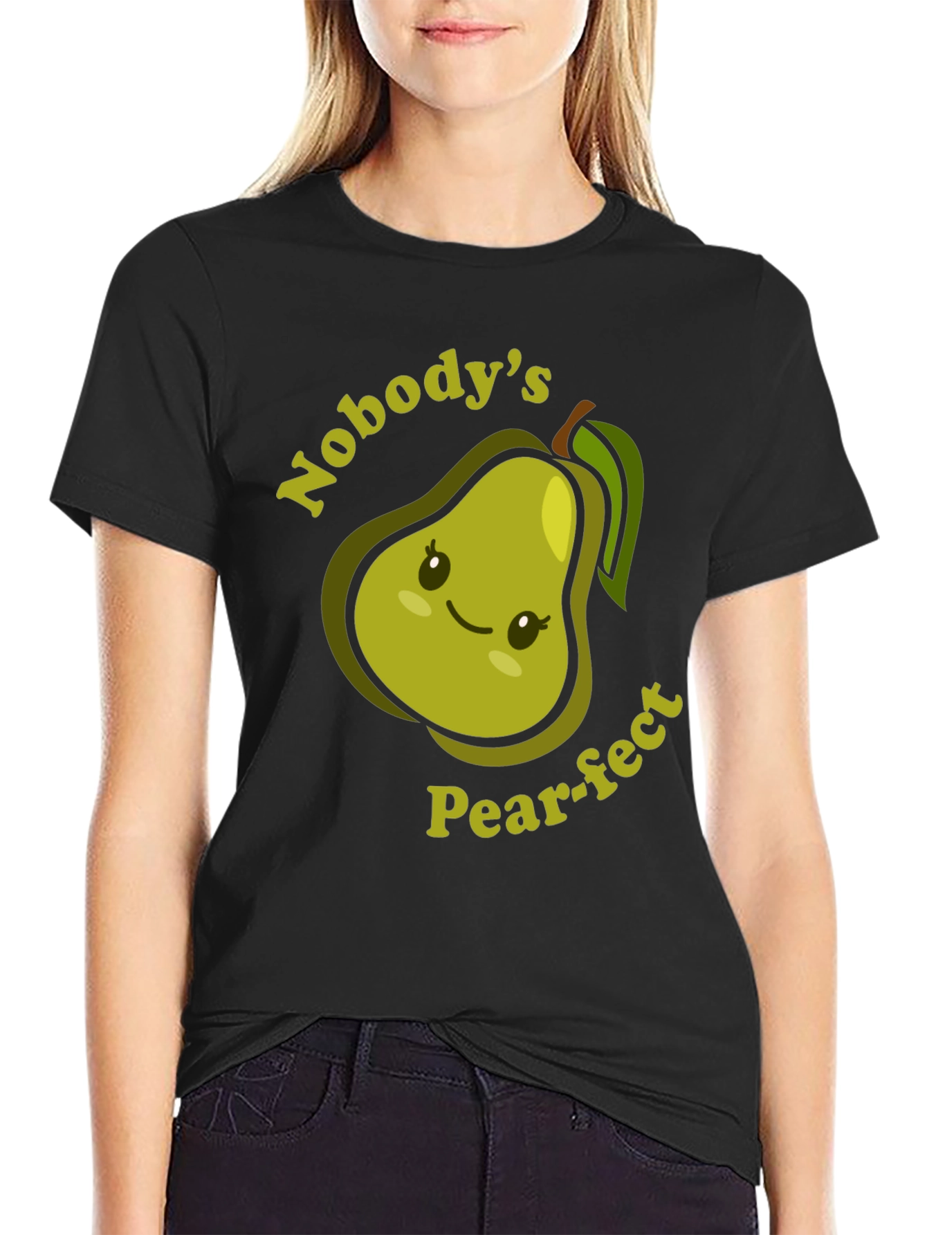 Black Nobody's Pear-fect T-Shirt Cute Fruit Pun Tee view 2