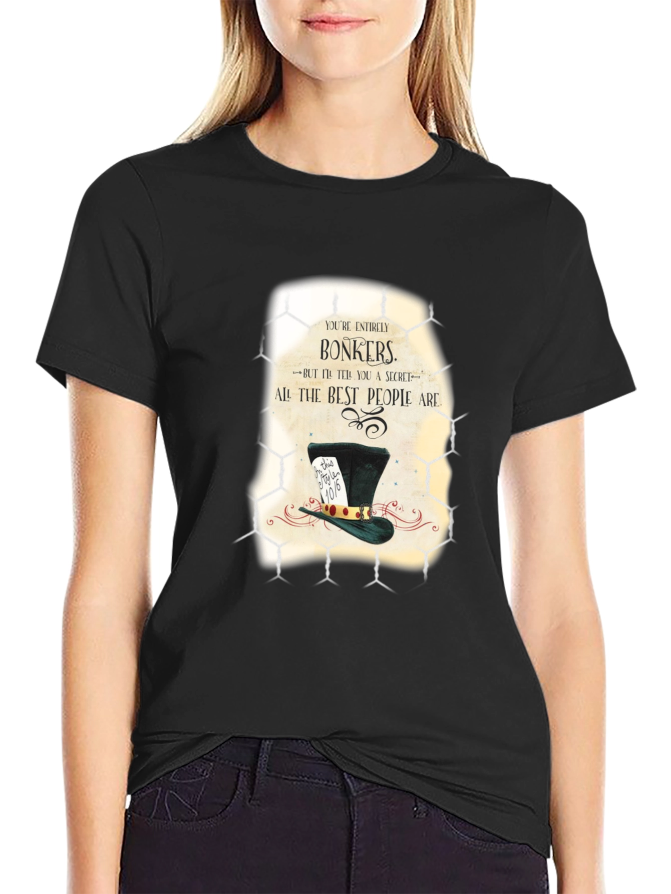 Black Alice in Wonderland Bonkers Graphic T-Shirt view 2