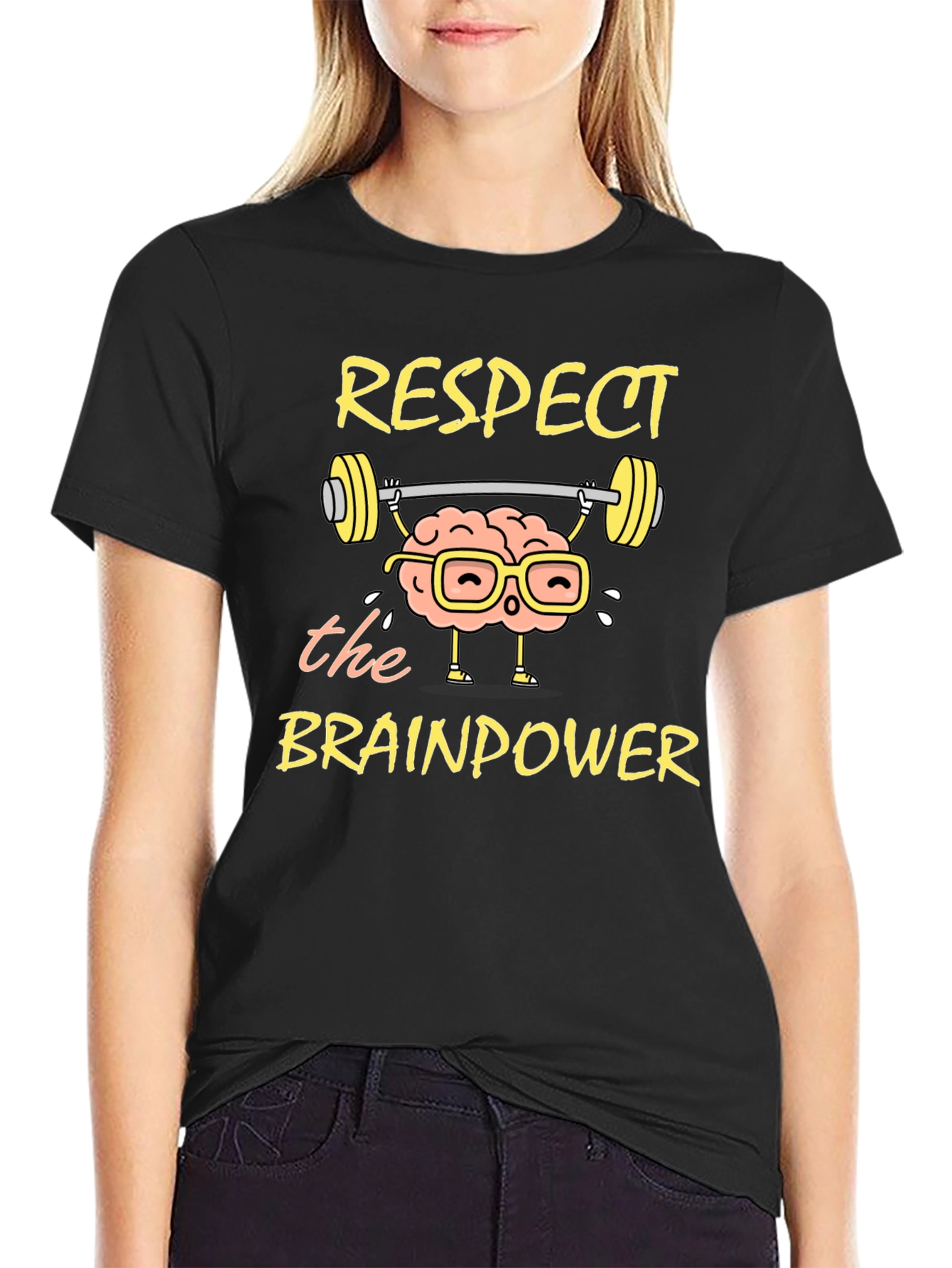 Black Respect the Brainpower T-Shirt - Smart & Funny Tee view 2