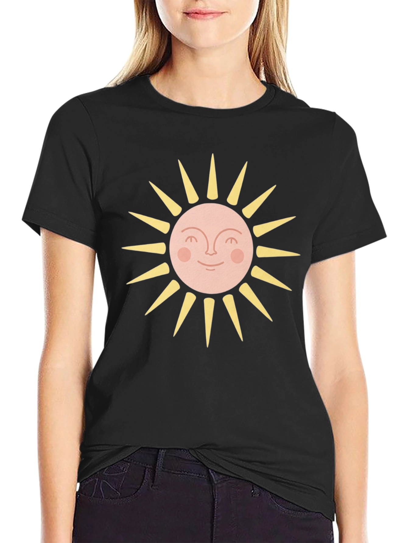 Black Smiling Sun Graphic Tee - Black Cotton Blend T-Shirt view 2