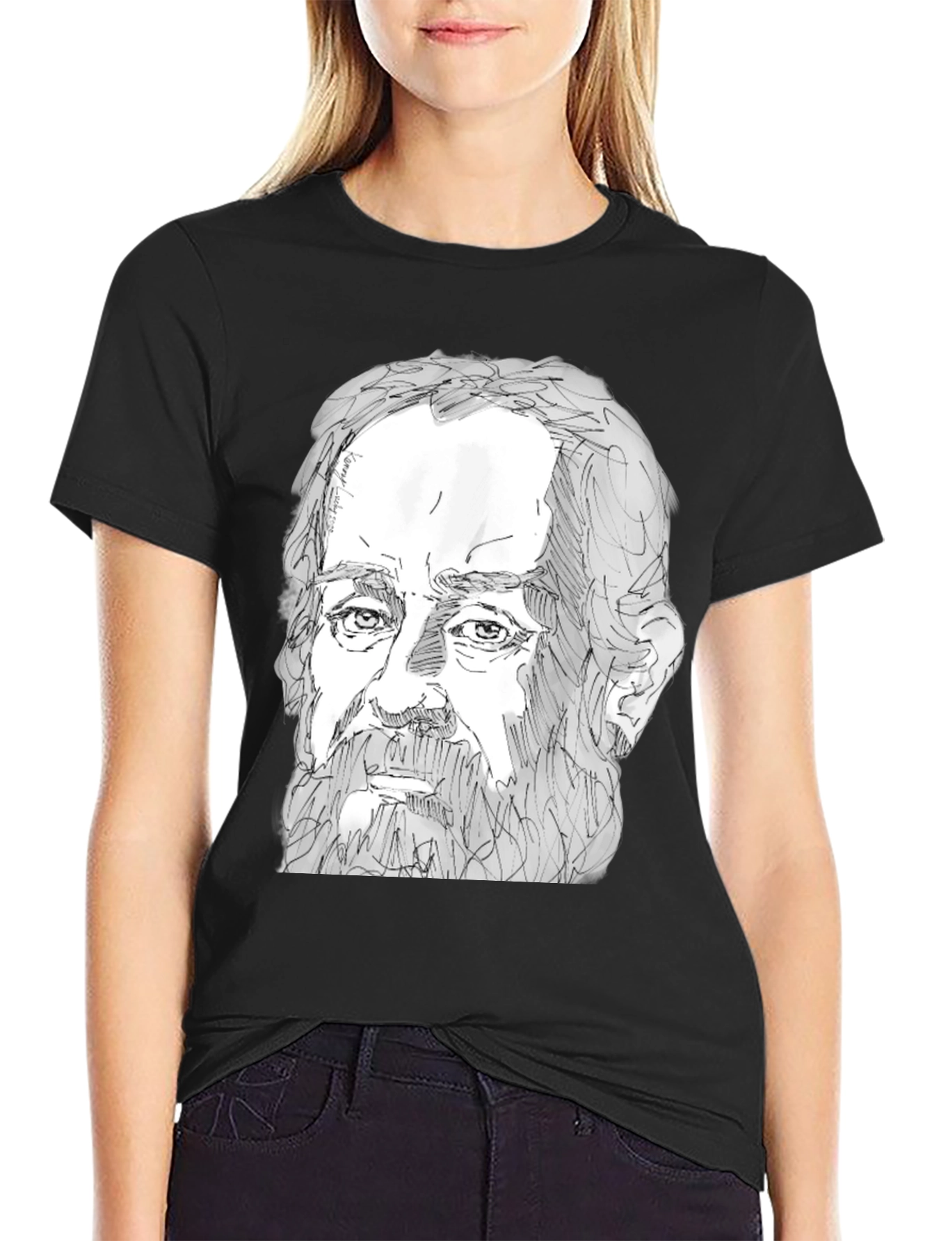 Black Sketch Portrait Black T-Shirt view 2