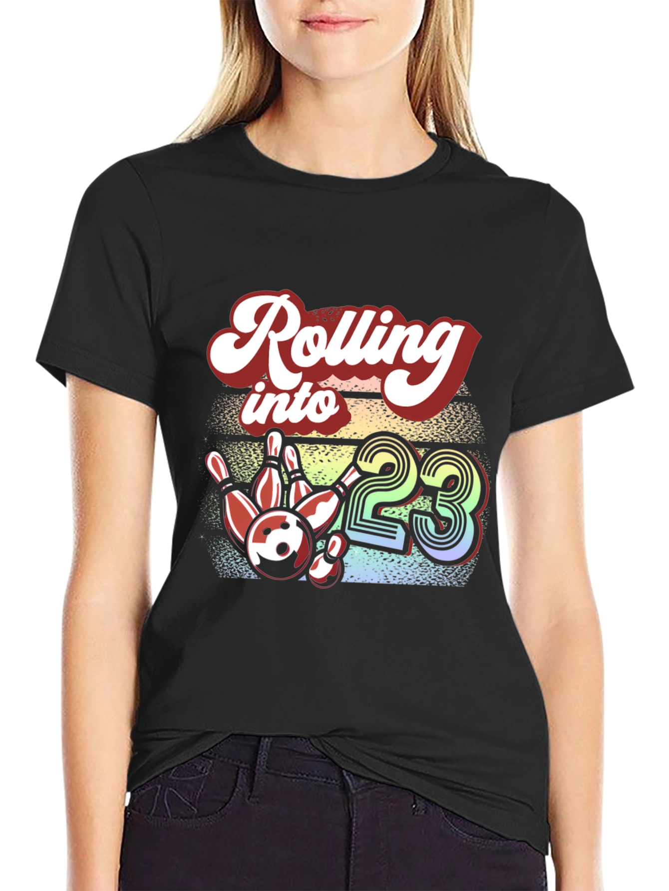 Black Rolling into 23 Bowling Graphic Tee view 2