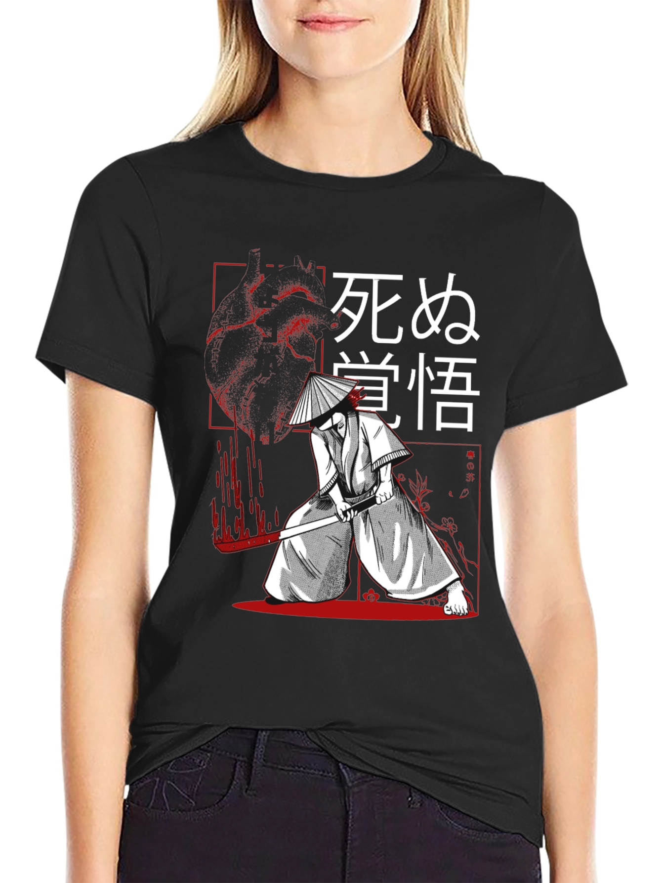 Black Samurai Graphic Tee - Black Cotton T-Shirt view 2