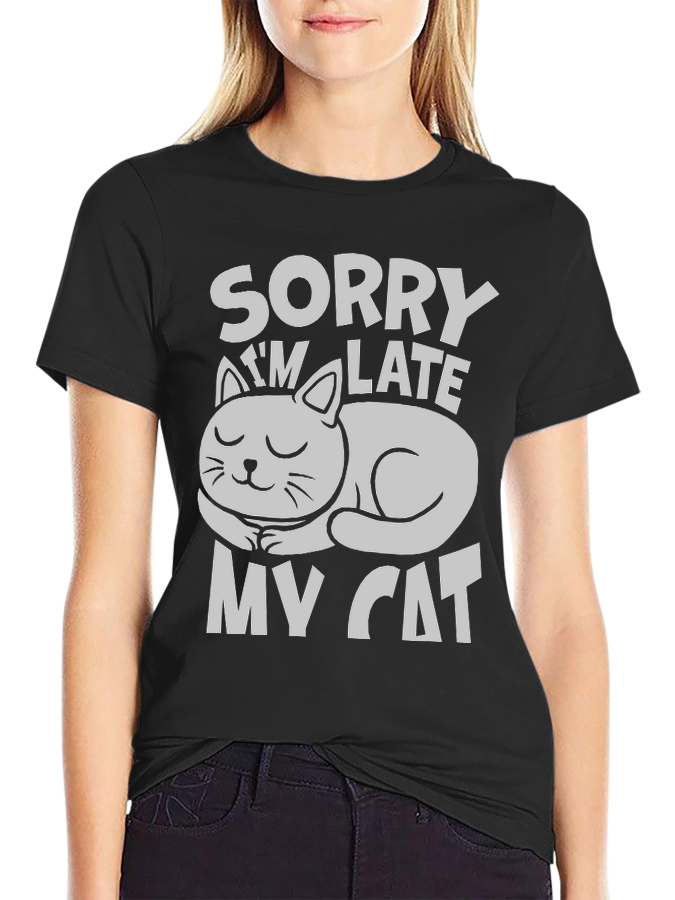 Black Sorry I'm Late My Cat T-Shirt view 2