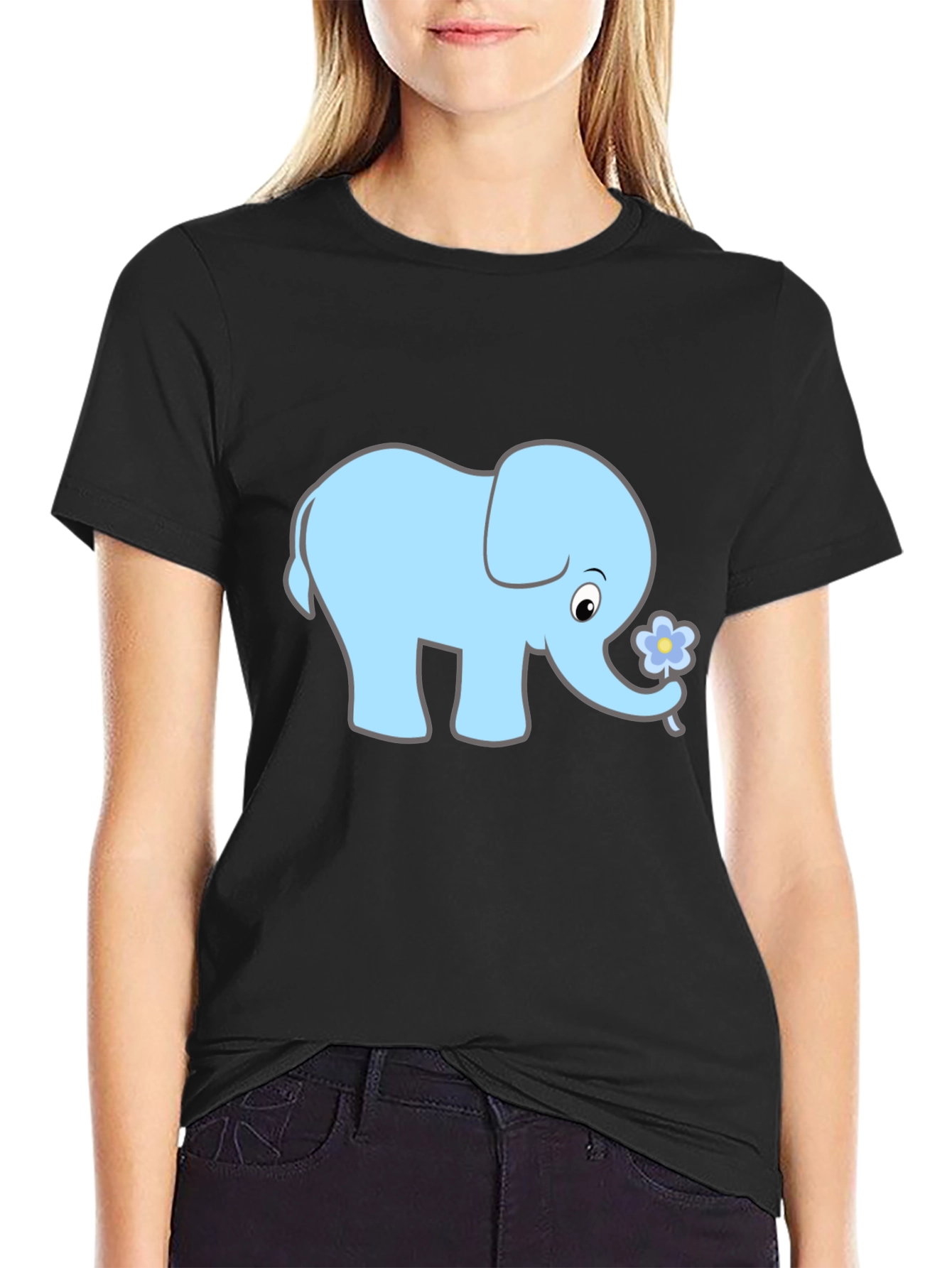 Black Cute Elephant Graphic Tee - Black view 2