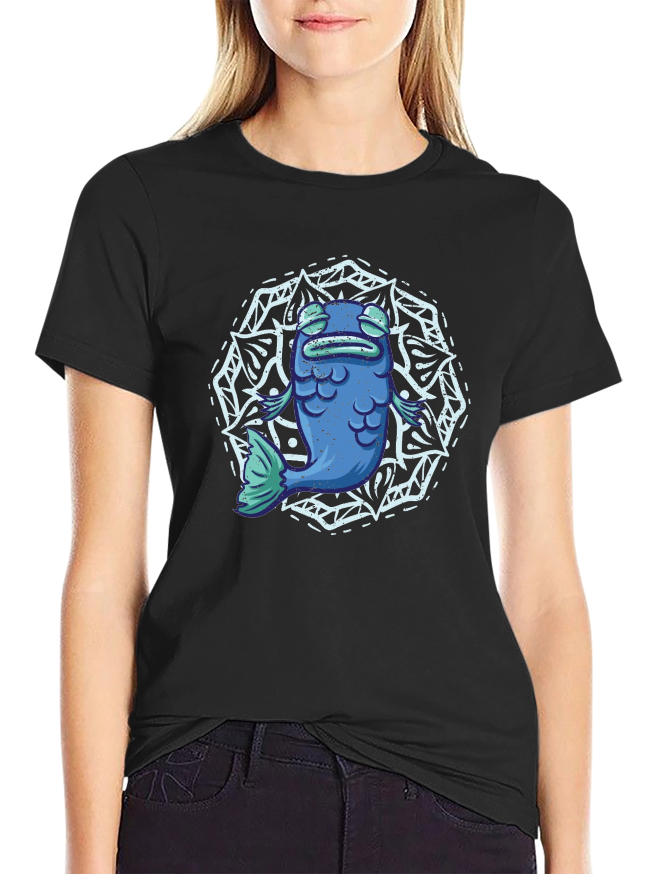 Black Zen Fish Mandala Graphic Tee - Men's Black T-Shirt view 2