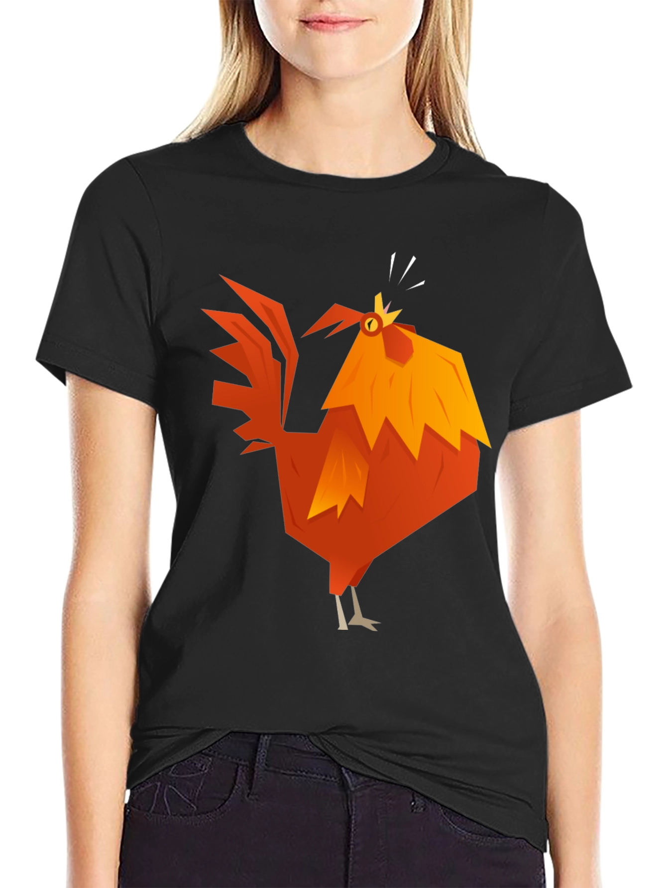 Black Geometric Rooster Graphic Tee - Black Cotton Blend view 2