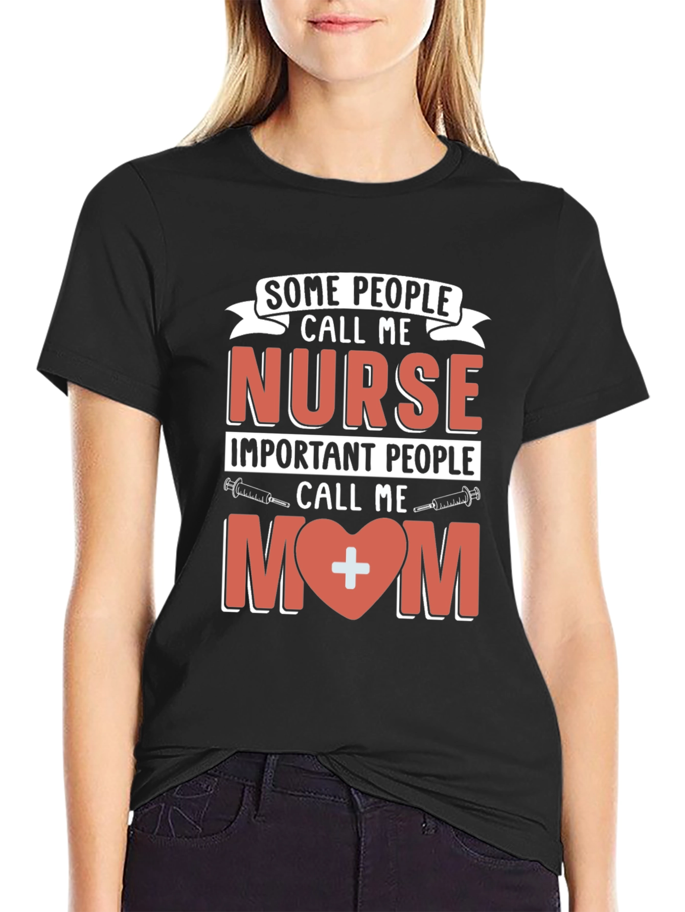 Black Nurse Mom T-Shirt - Gift for Nursing Moms view 2
