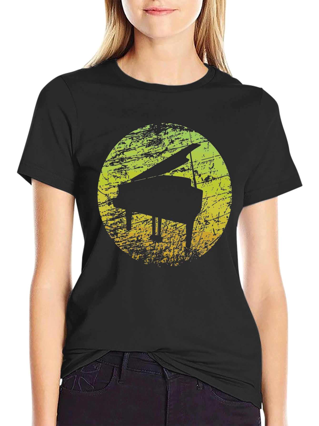 Black Grand Piano Silhouette Graphic T-Shirt view 2