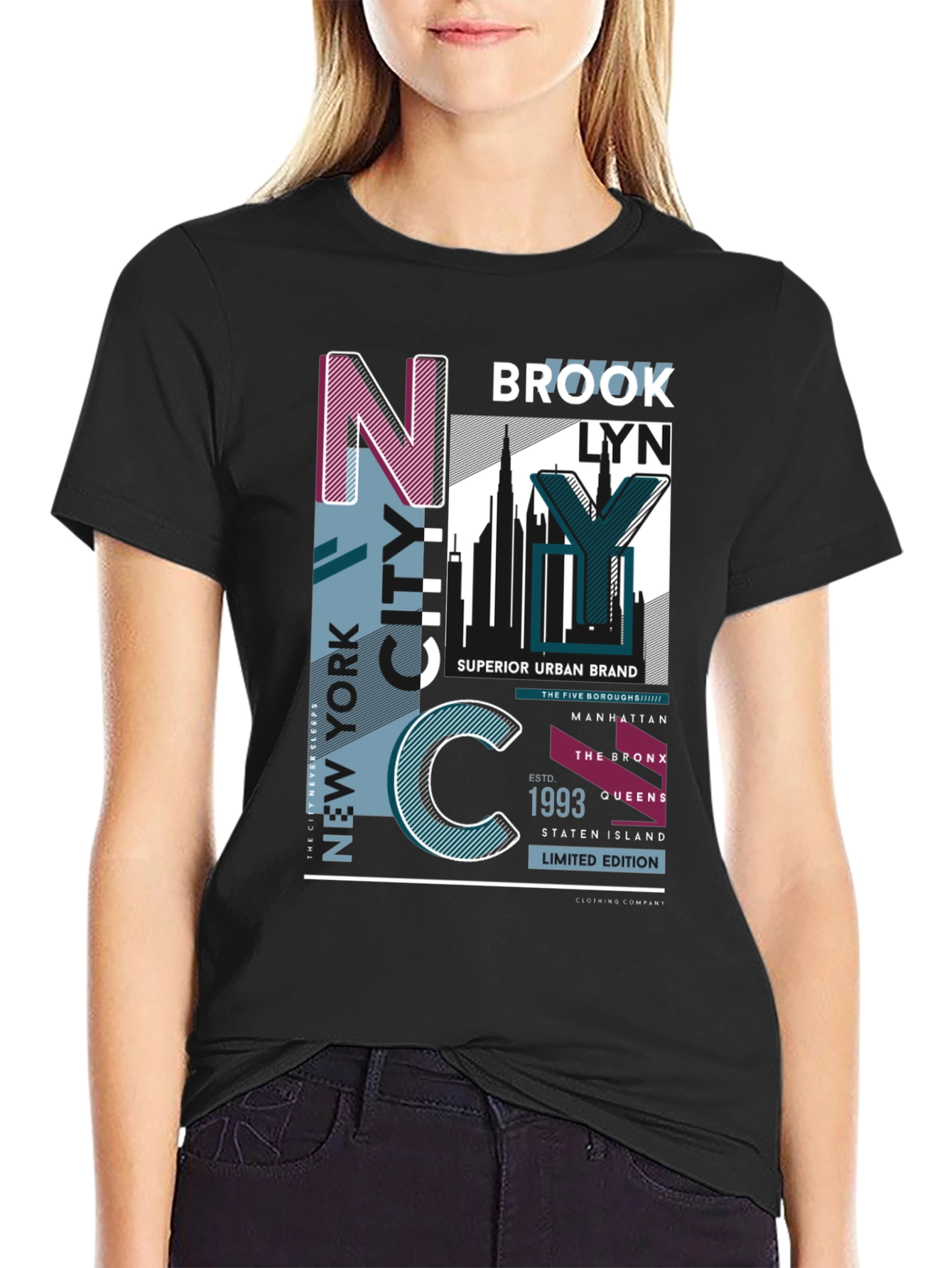 Black New York City Graphic Print T-Shirt view 2