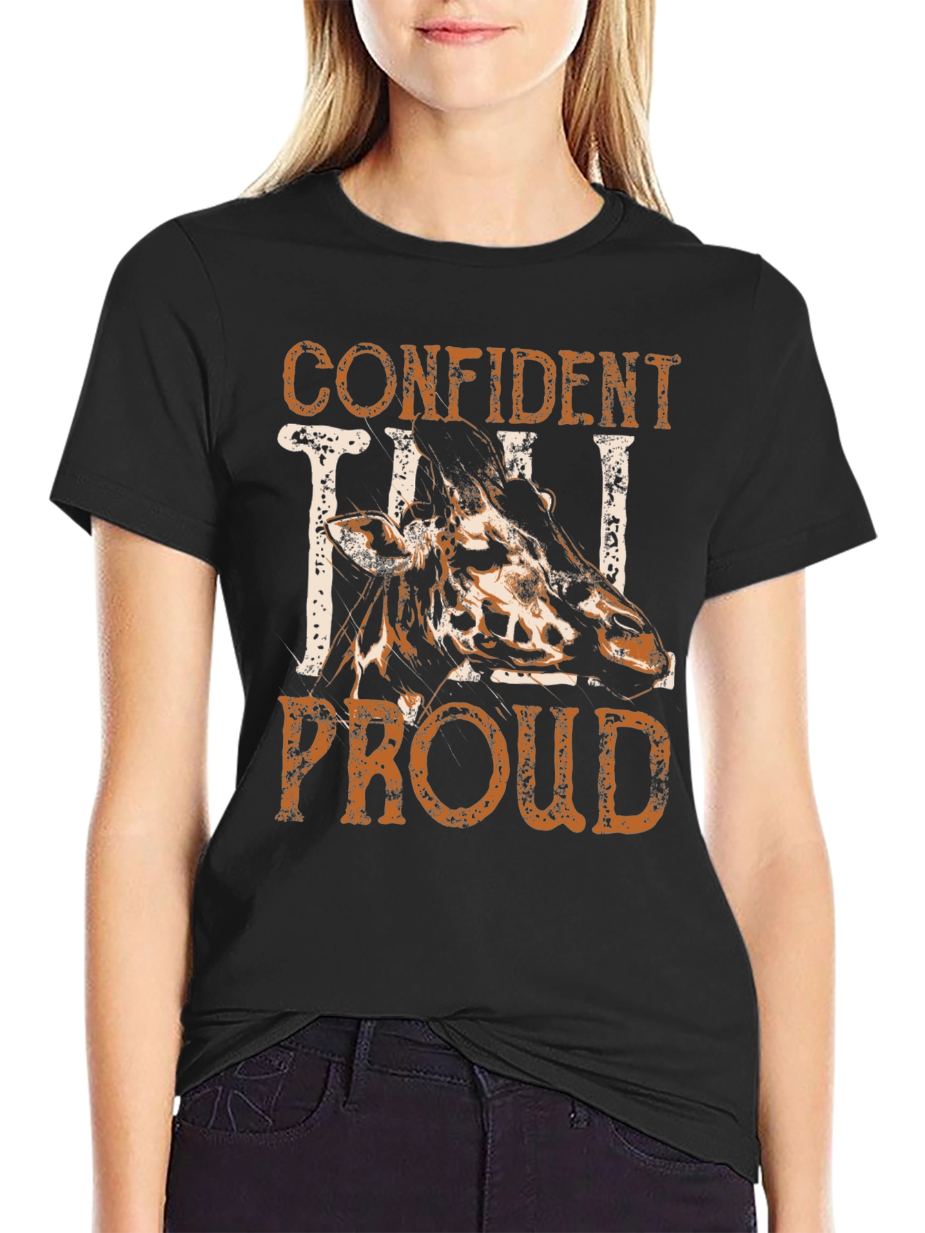 Black Confident Tall Proud Giraffe Graphic Tee view 2