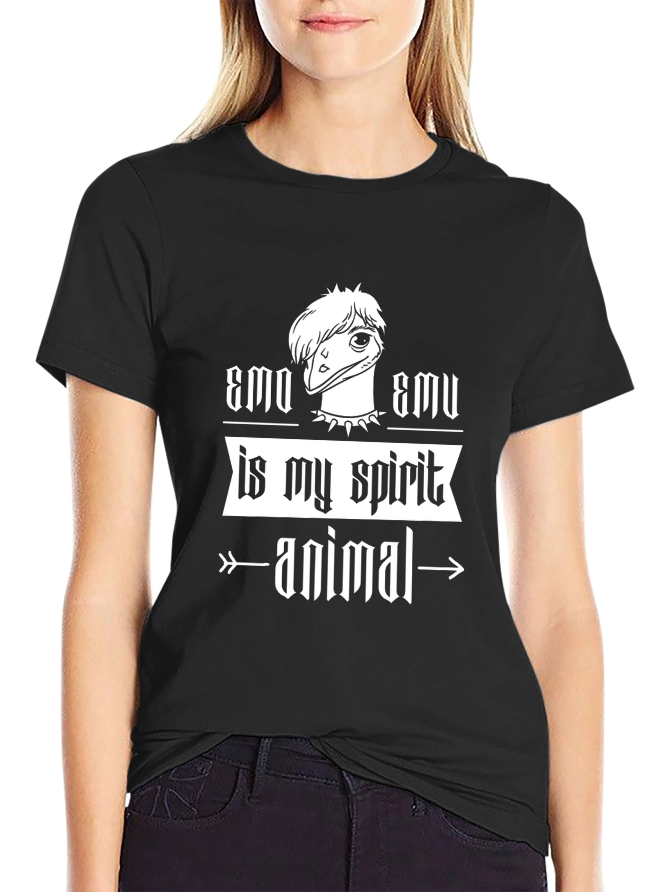 Black Emo Emu Spirit Animal Graphic Tee view 2