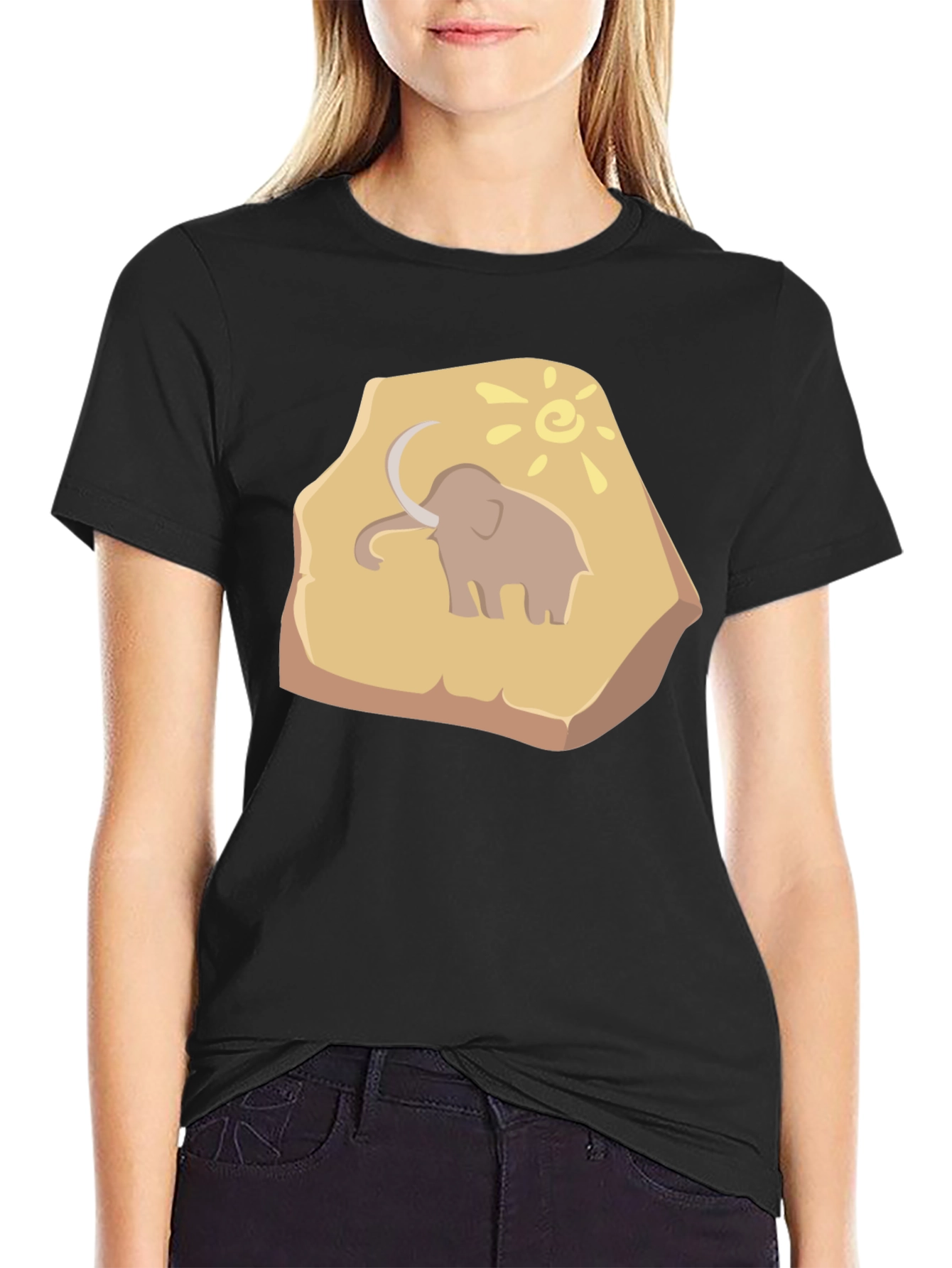 Black Mammoth Fossil Graphic Tee - Black Cotton T-Shirt view 2