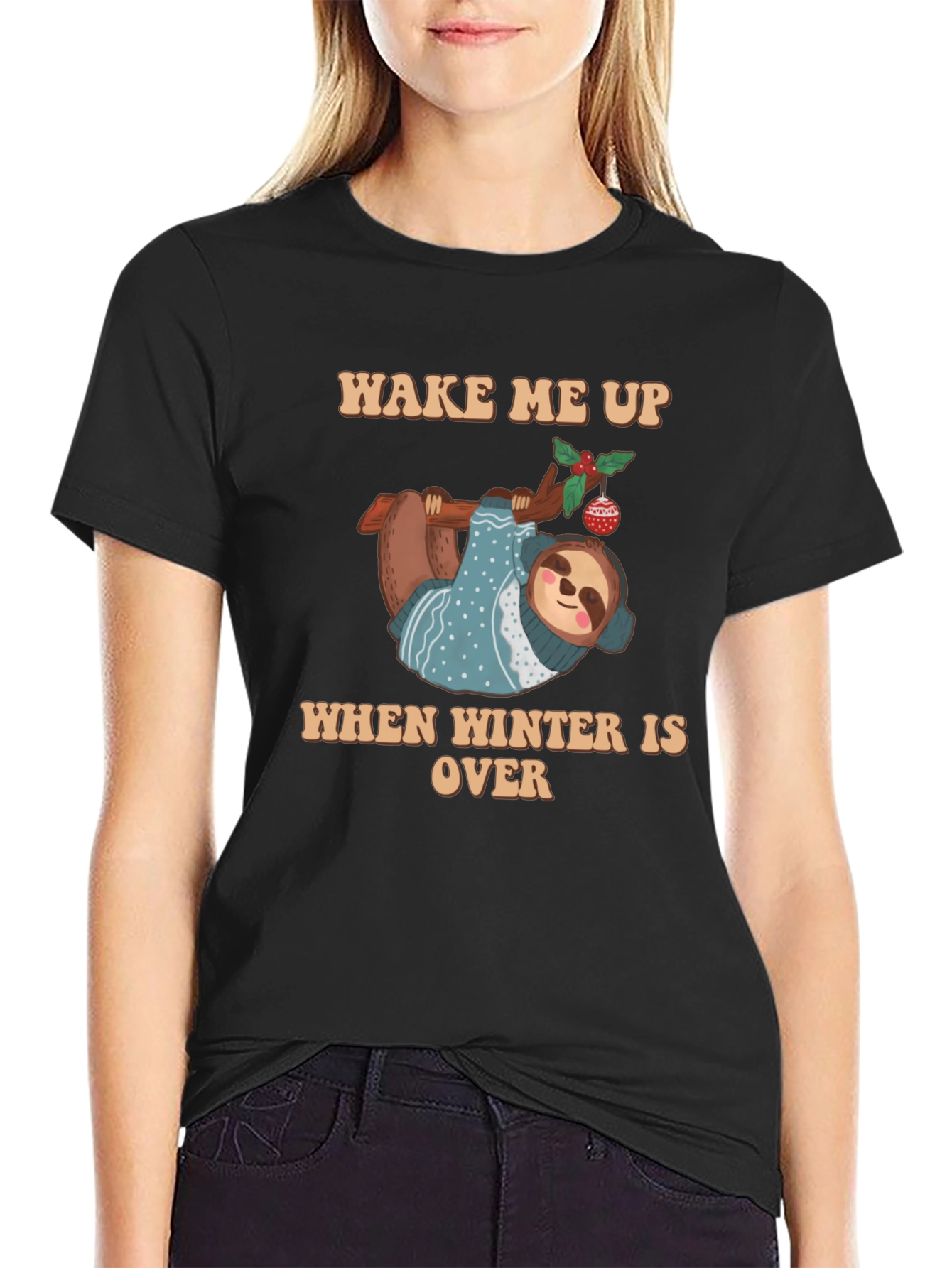 Black Sloth Winter T-Shirt - Wake Me Up When Winter Is Over view 2