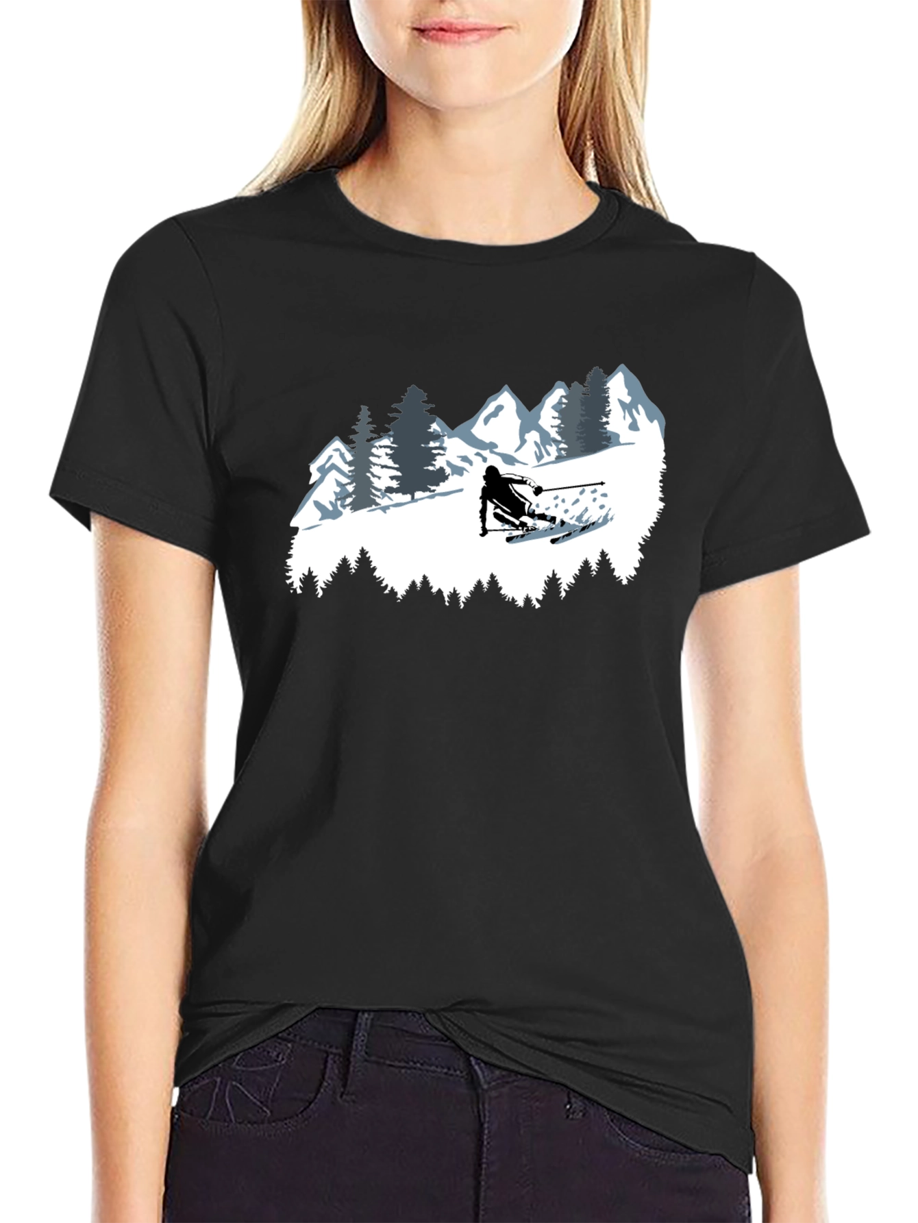 Black Skiing T-Shirt - Mountain Adventure Tee view 2
