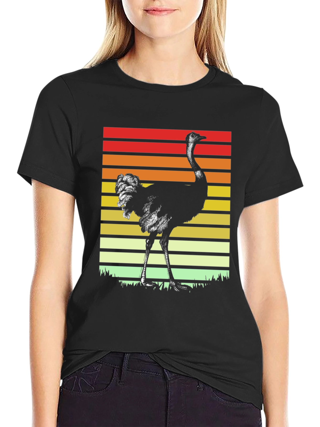 Black Retro Ostrich Sunset T-Shirt view 2