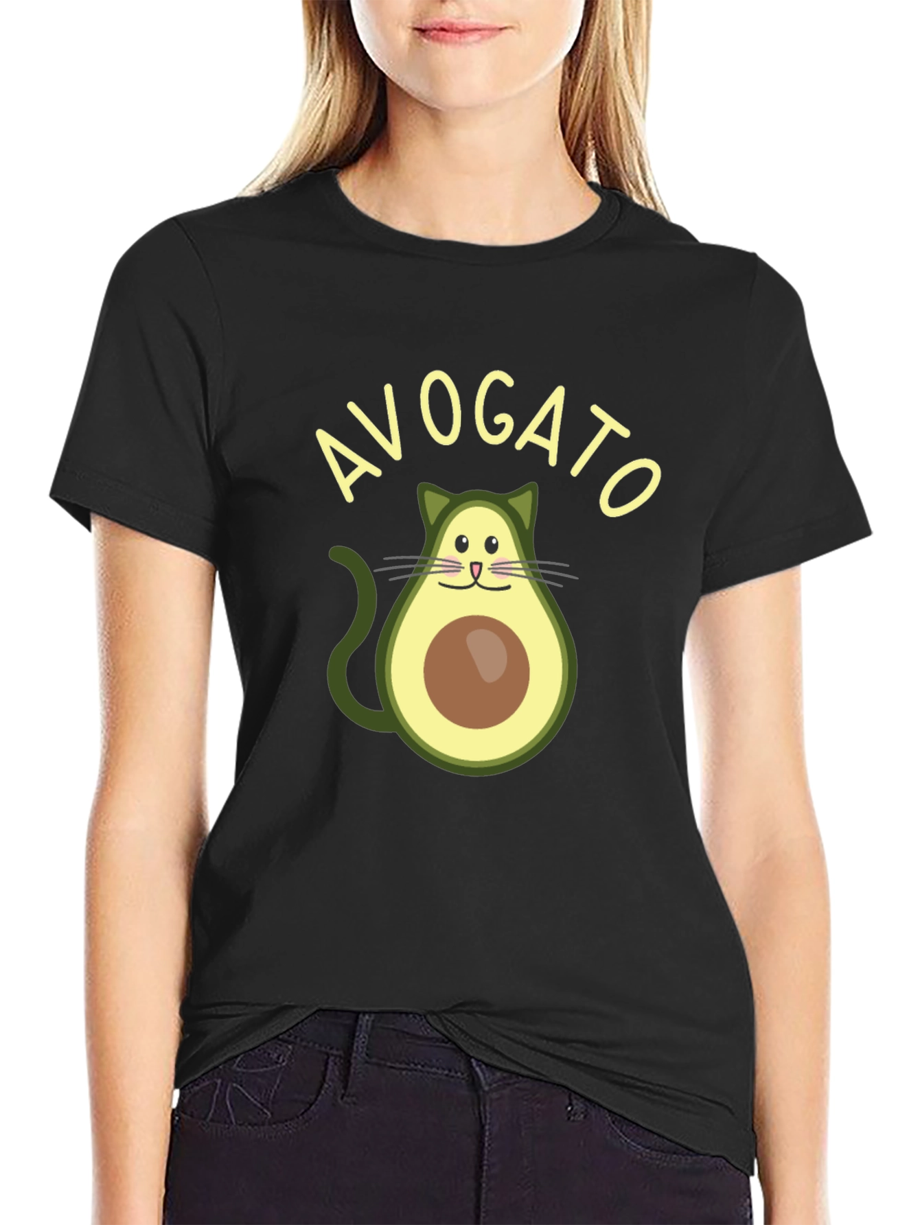 Black Avogato T-Shirt - Funny Avocado Cat Graphic Tee view 2