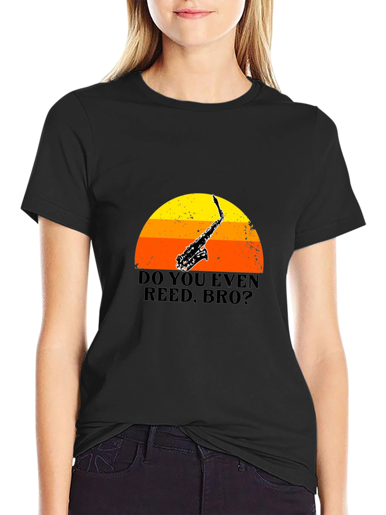 Black Do You Even Reed Bro? T-Shirt Saxophone Music Sunset view 2