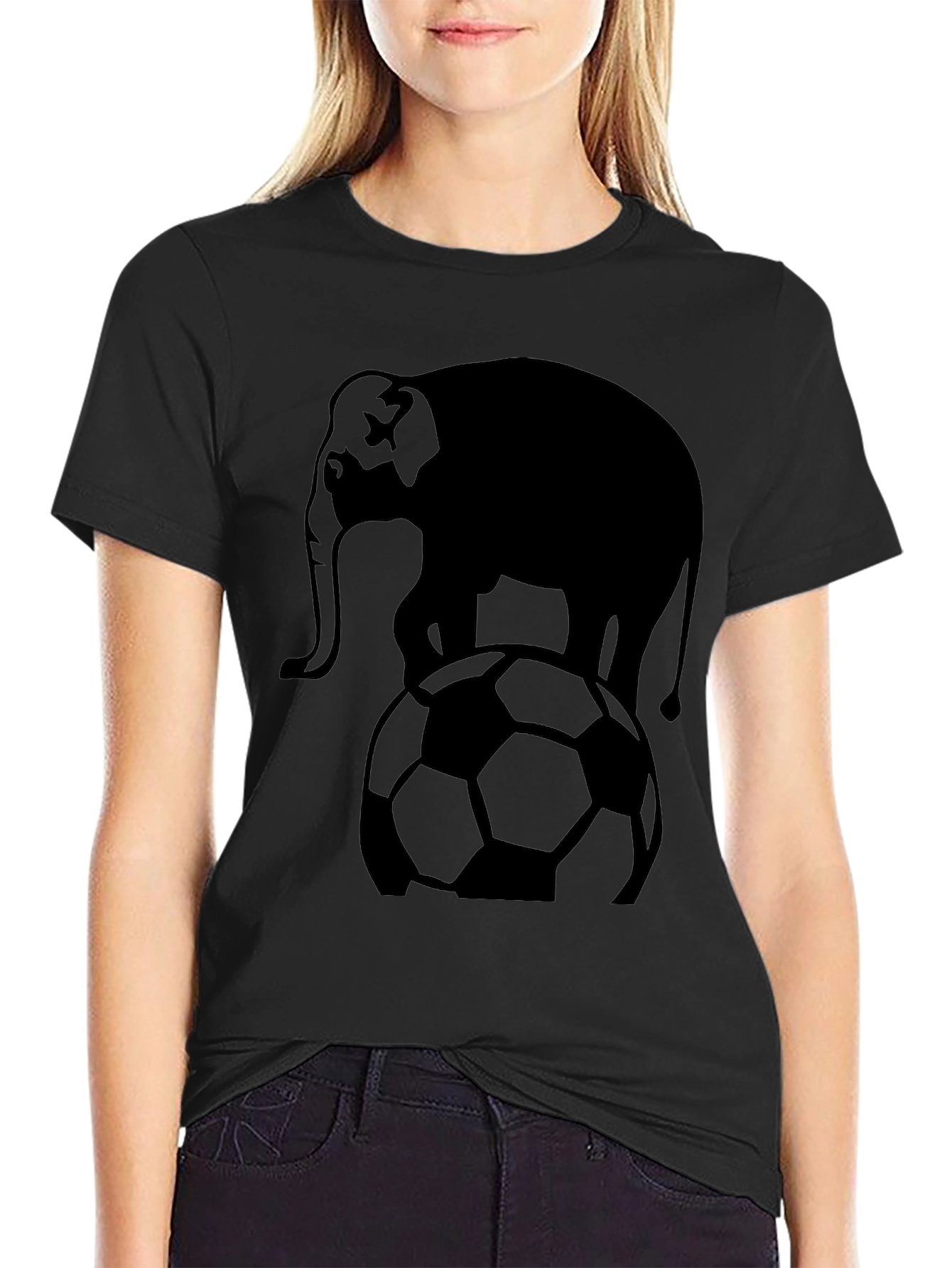 Black Elephant Soccer Ball Graphic T-Shirt - Black view 2