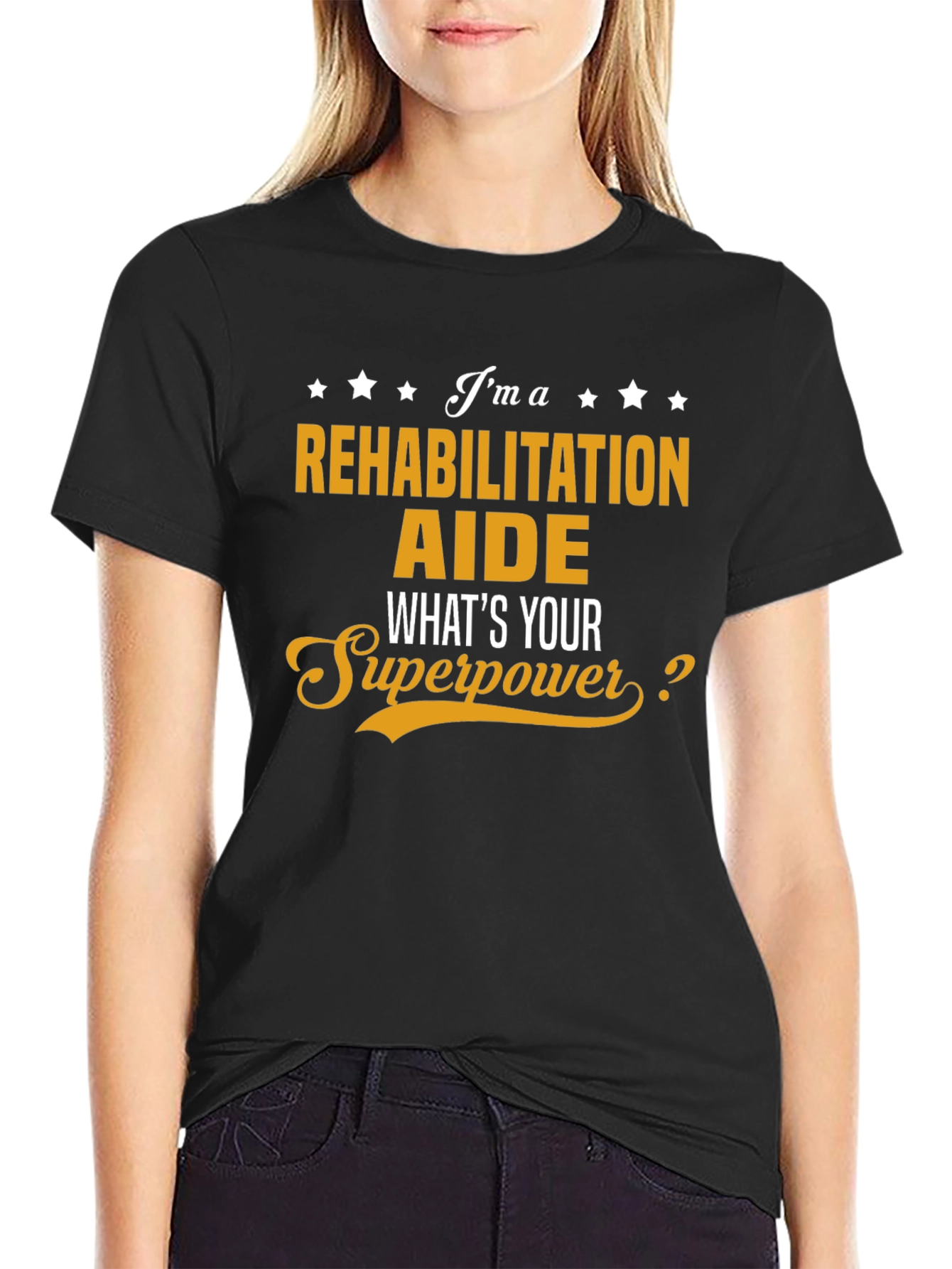 Black Rehabilitation Aide Superpower Black T-Shirt view 2