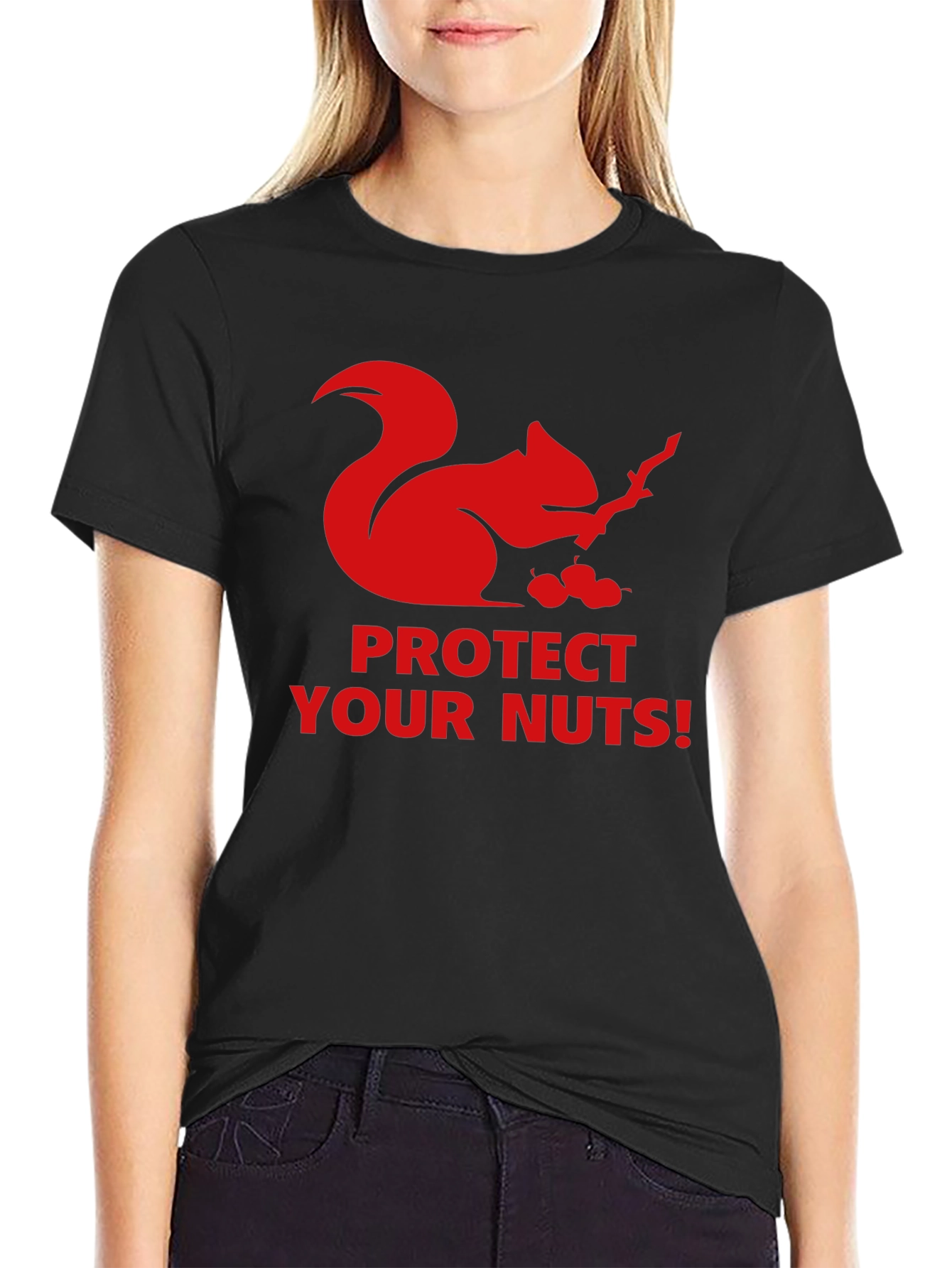 Black Protect Your Nuts Squirrel T-Shirt view 2