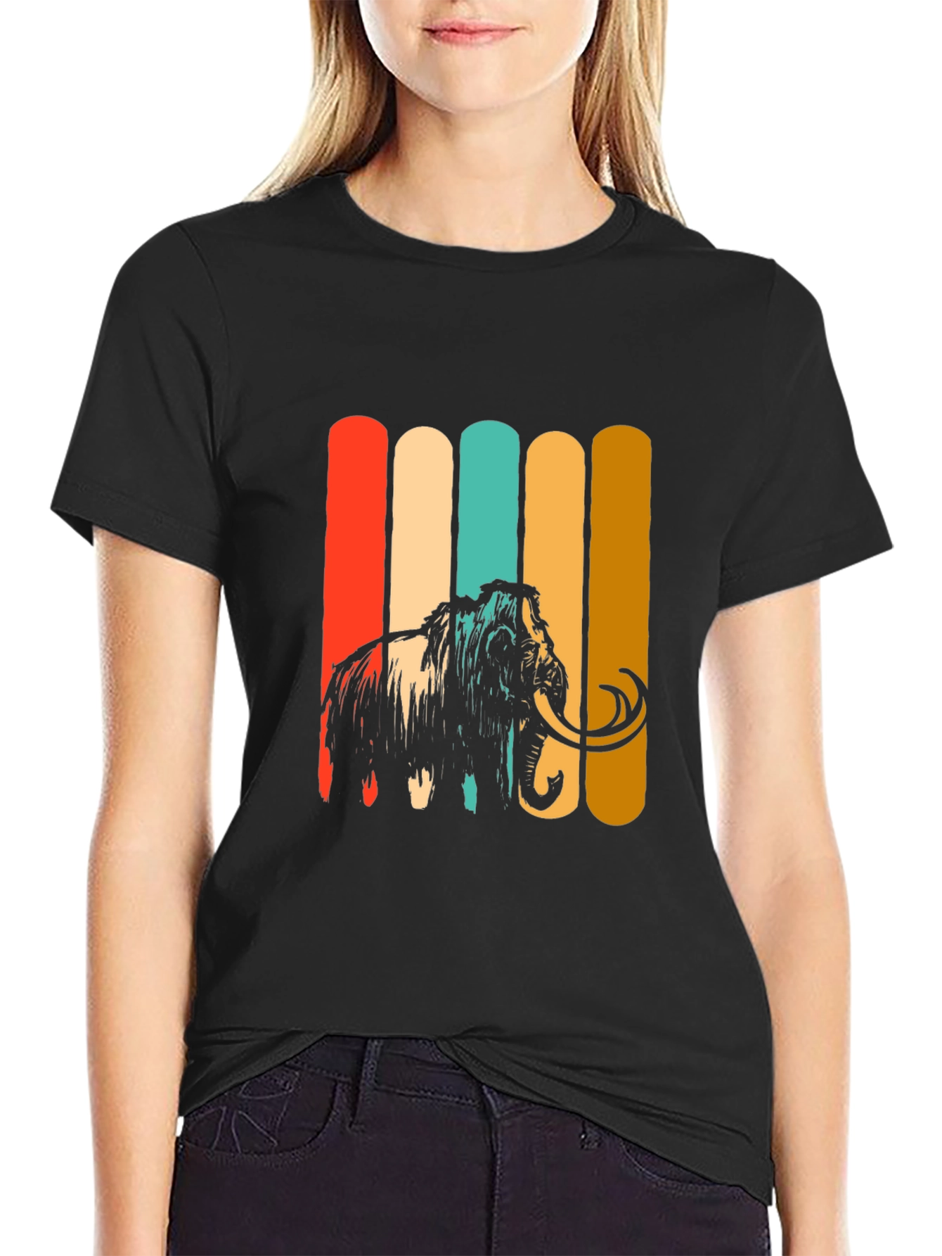 Black Retro Mammoth Graphic Tee - Vintage Style T-Shirt view 2